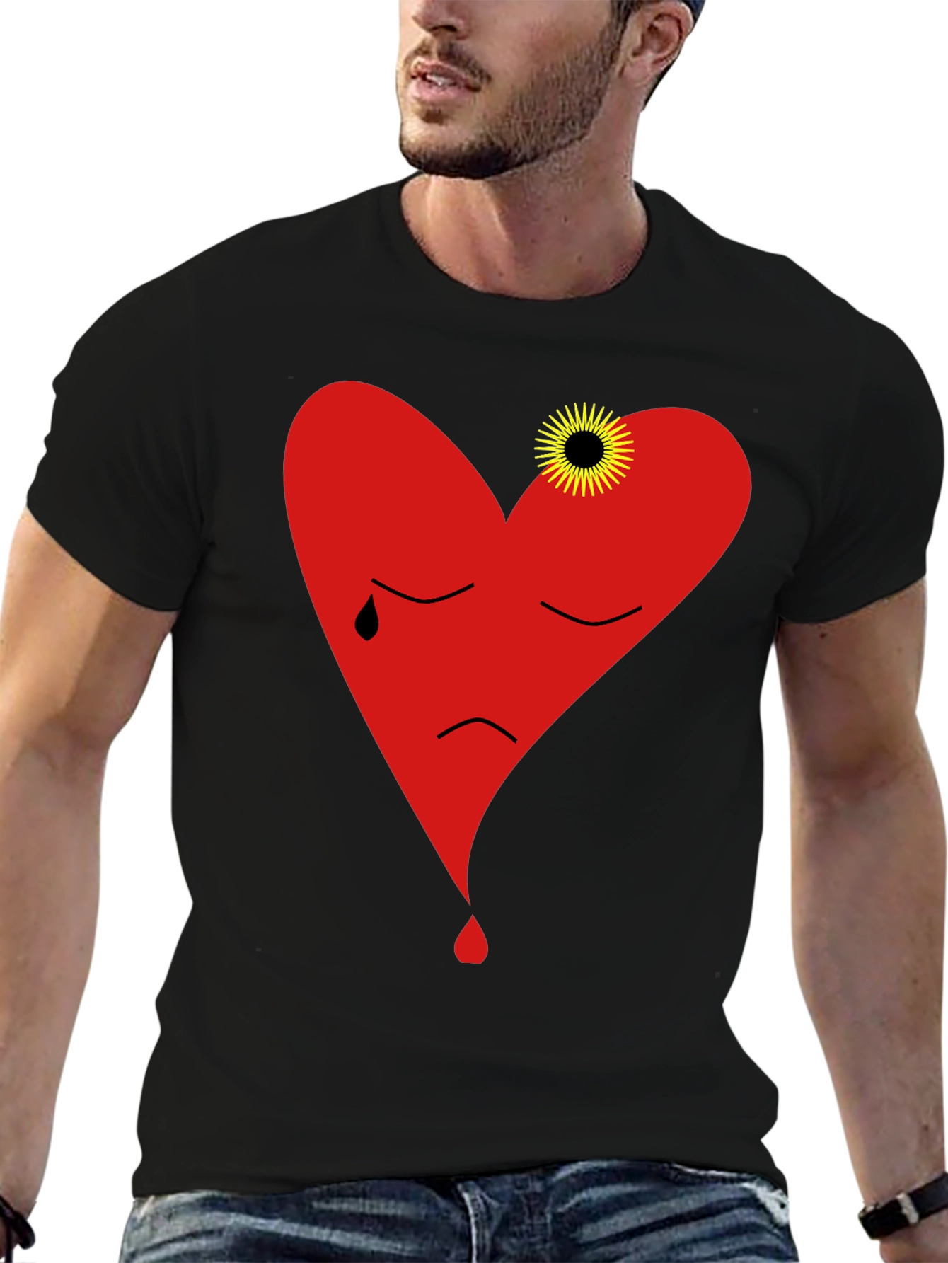 Sad Heart Graphic Black T-Shirt