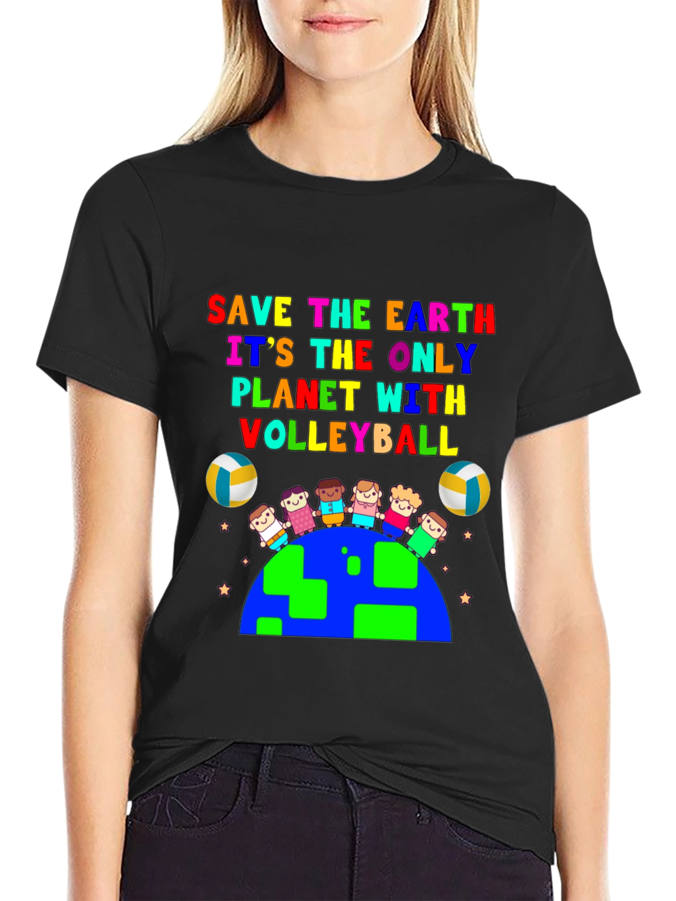 Save the Earth Volleyball Planet Graphic T-Shirt