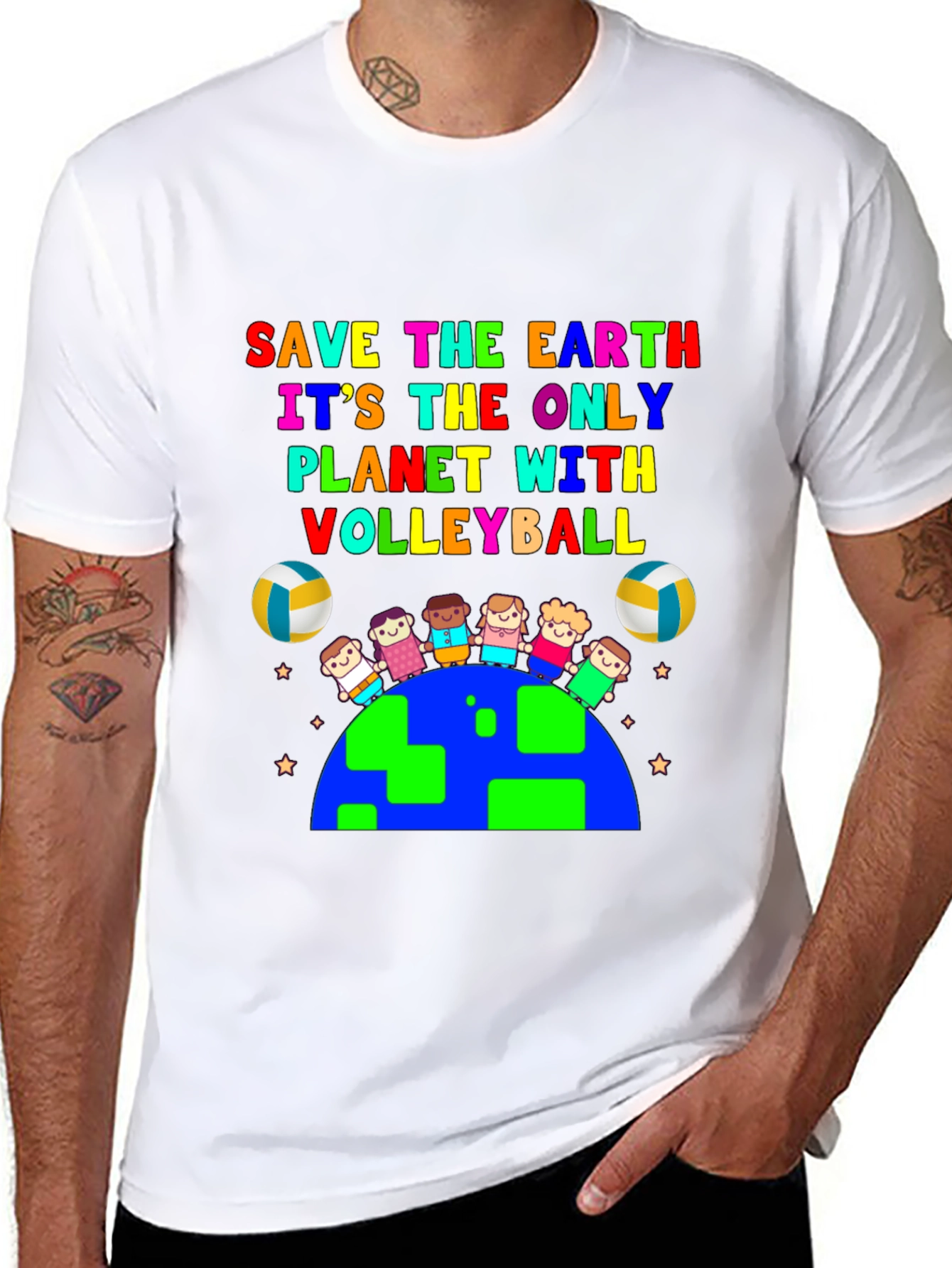 Save the Earth Volleyball Planet Graphic T-Shirt
