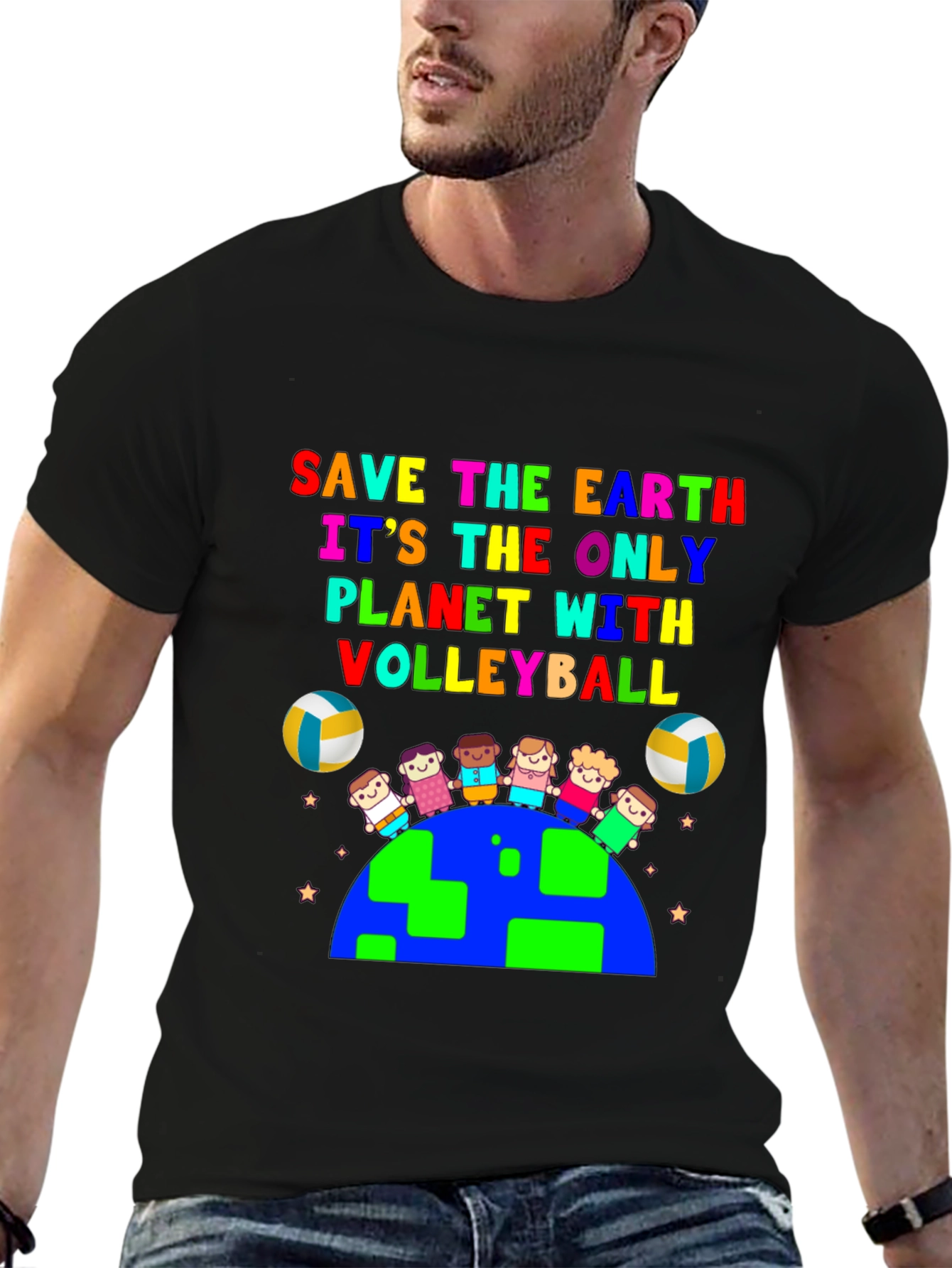 Save the Earth Volleyball Planet Graphic T-Shirt