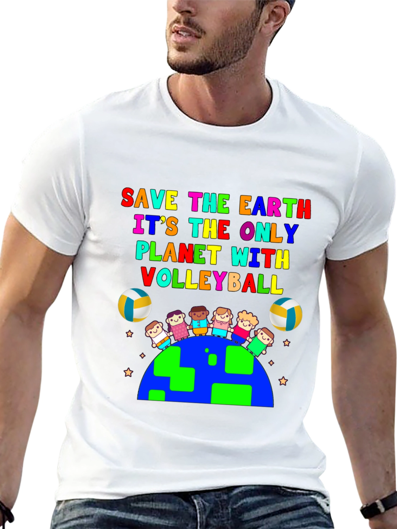 Save the Earth Volleyball Planet Graphic T-Shirt