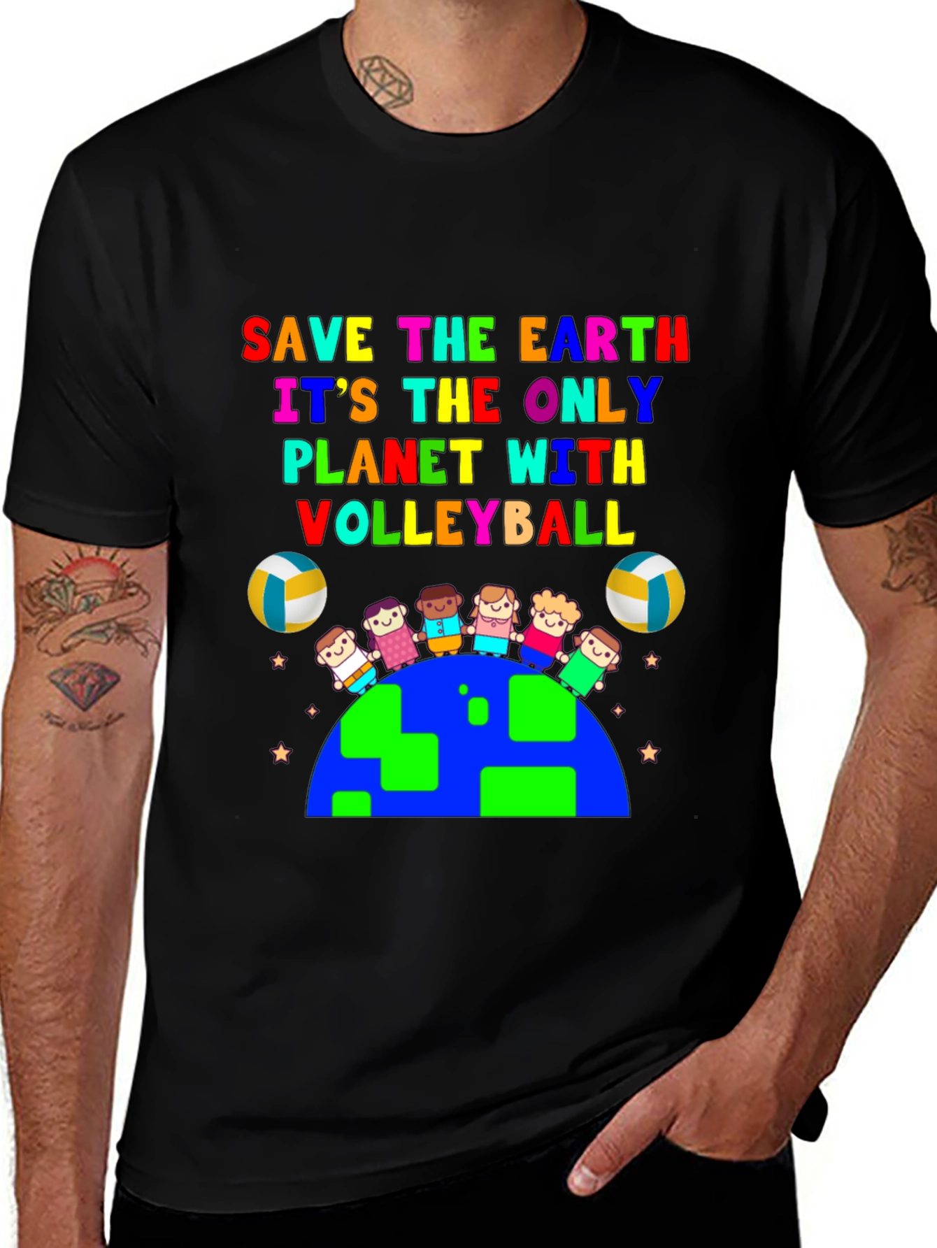 Save the Earth Volleyball Planet Graphic T-Shirt