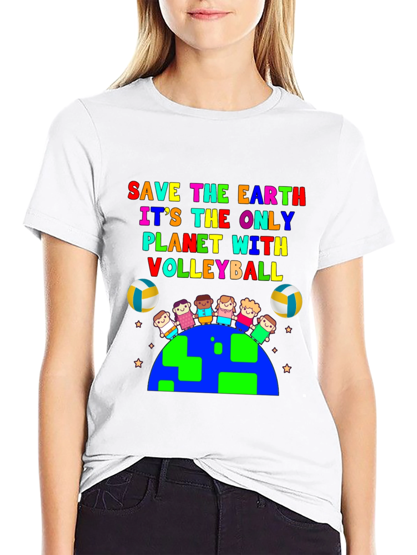 Save the Earth Volleyball Planet Graphic T-Shirt