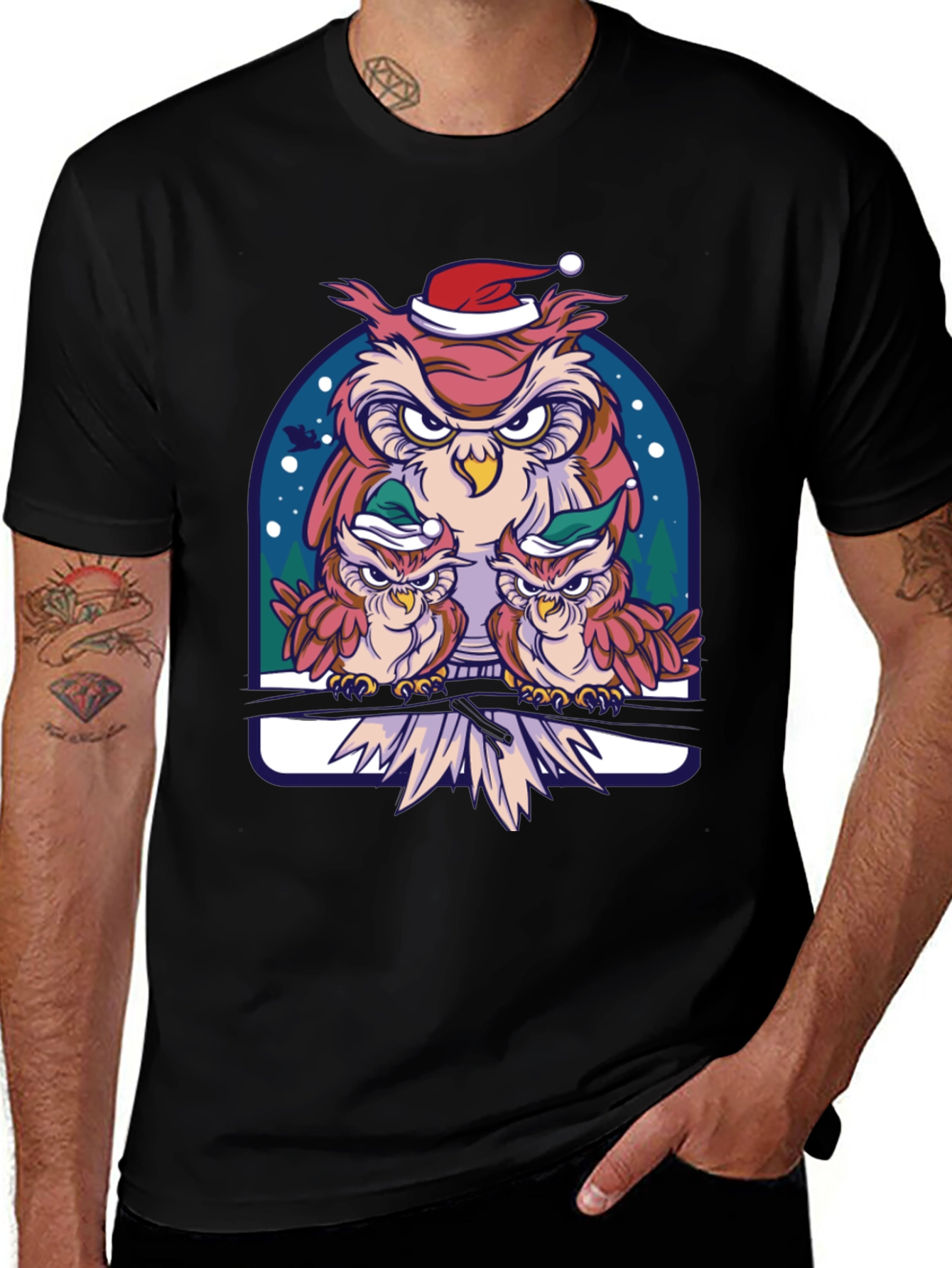 Festive Owl Family Graphic Tee - Holiday Edition