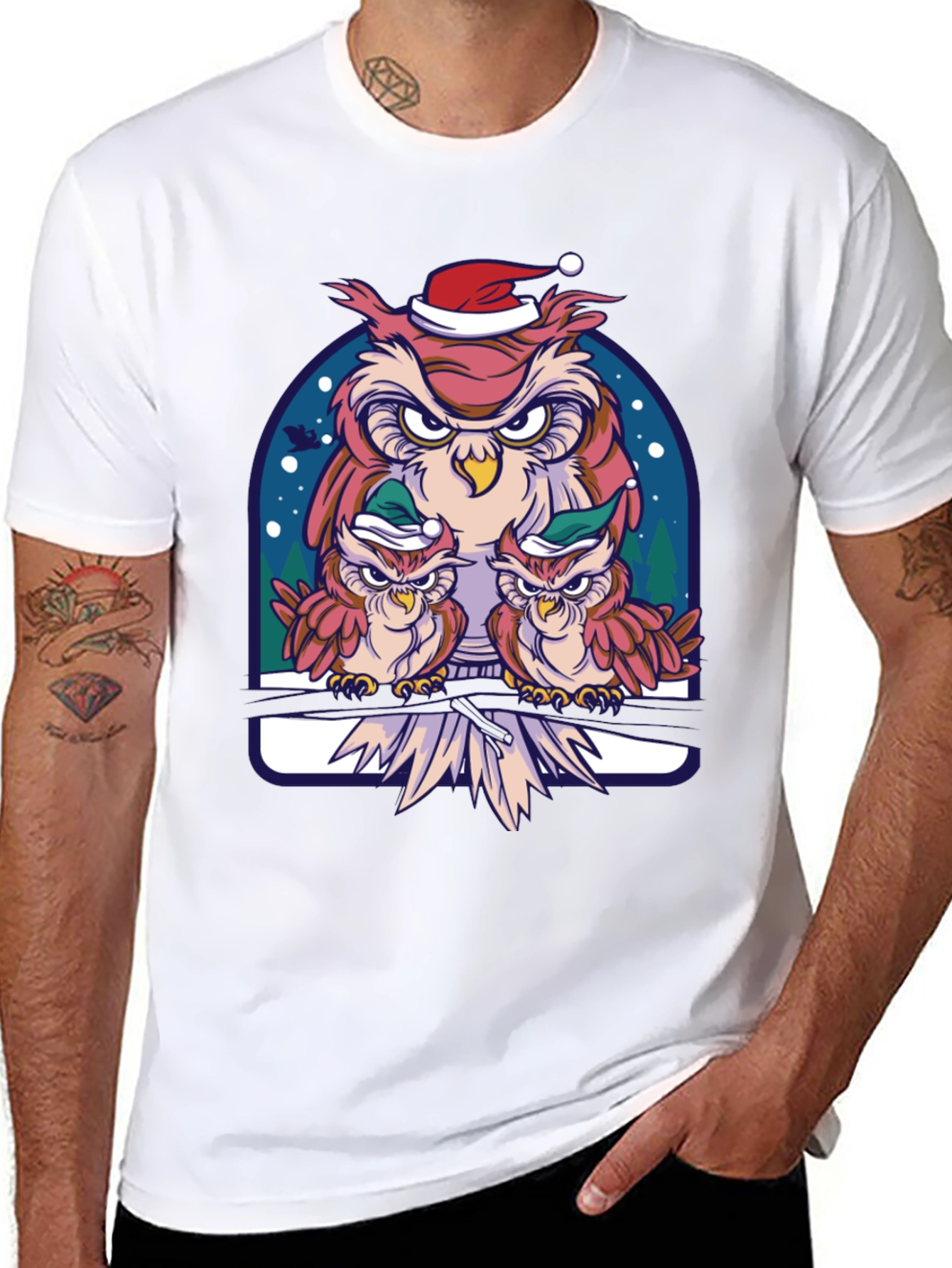 Festive Owl Family Graphic Tee - Holiday Edition