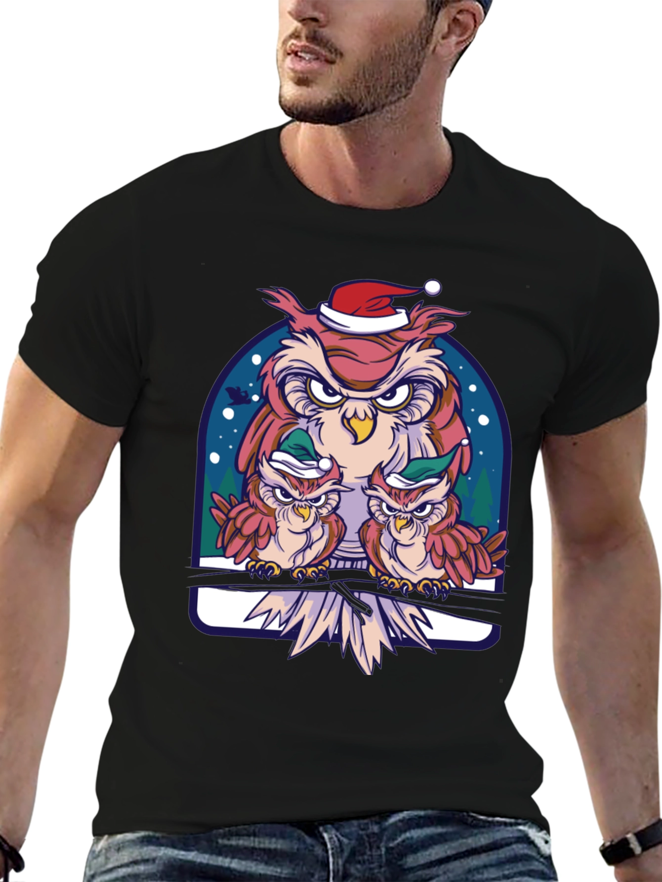 Festive Owl Family Graphic Tee - Holiday Edition