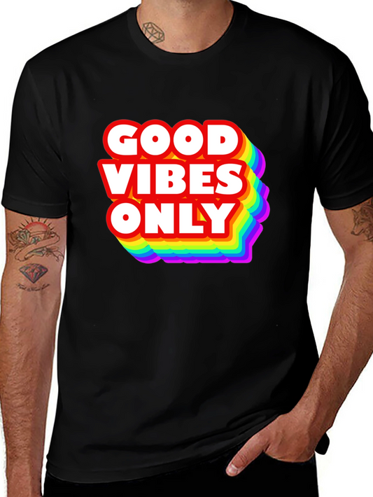 Good Vibes Only Graphic Tee - Rainbow Text Black T-Shirt