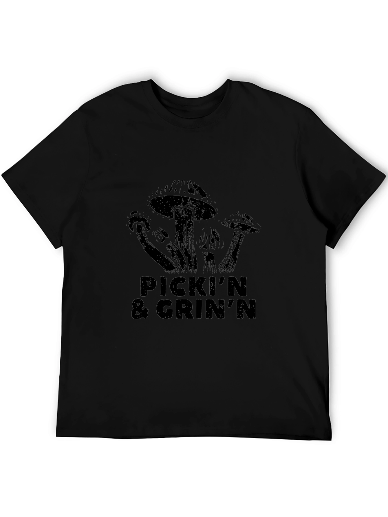 Pickin & GrinN Mushroom Graphic Black T-Shirt