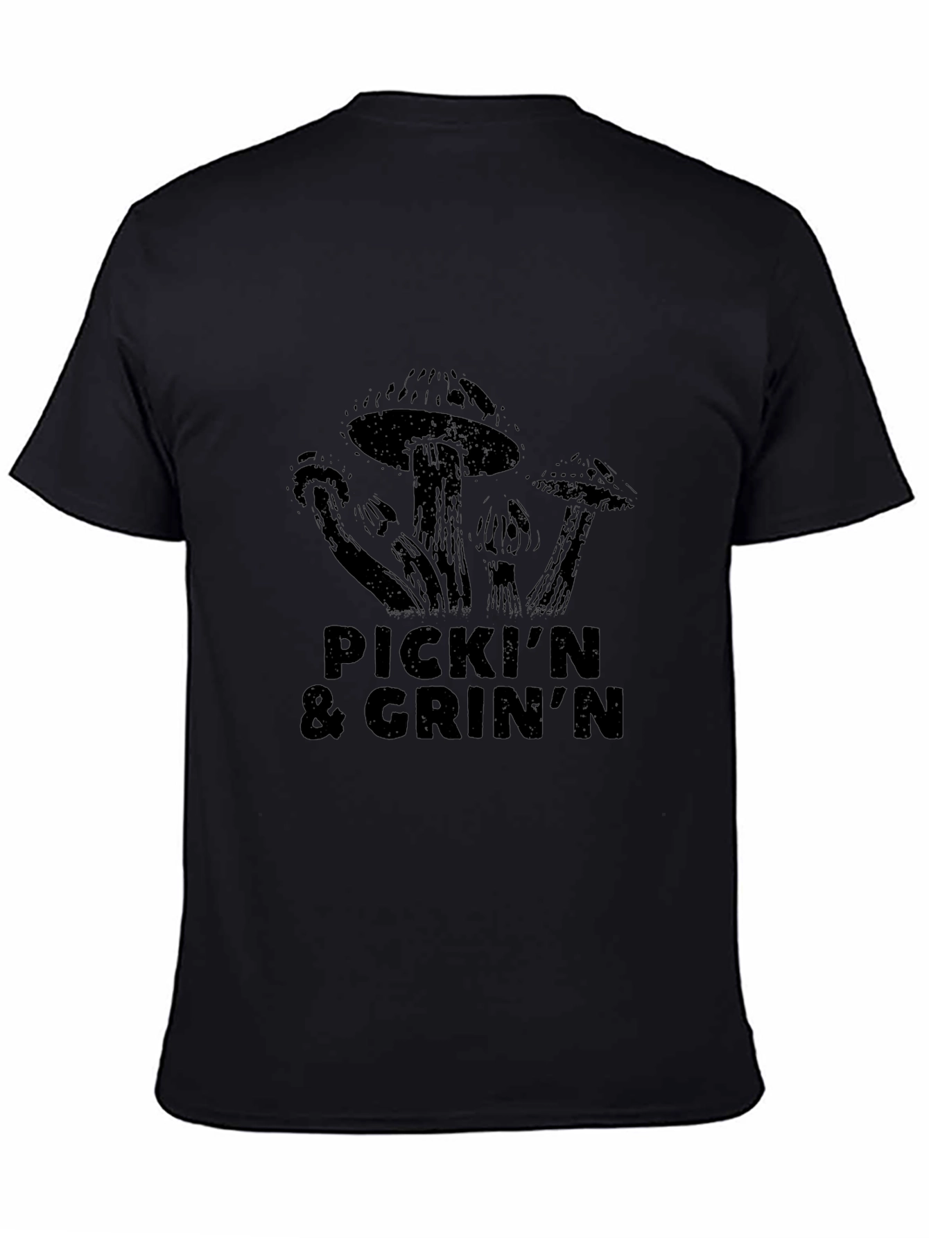 Pickin & GrinN Mushroom Graphic Black T-Shirt