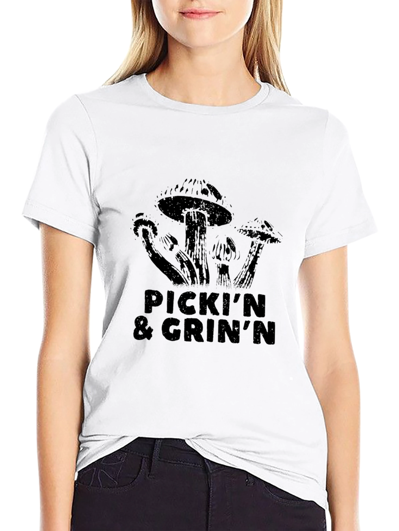 Pickin & GrinN Mushroom Graphic Black T-Shirt