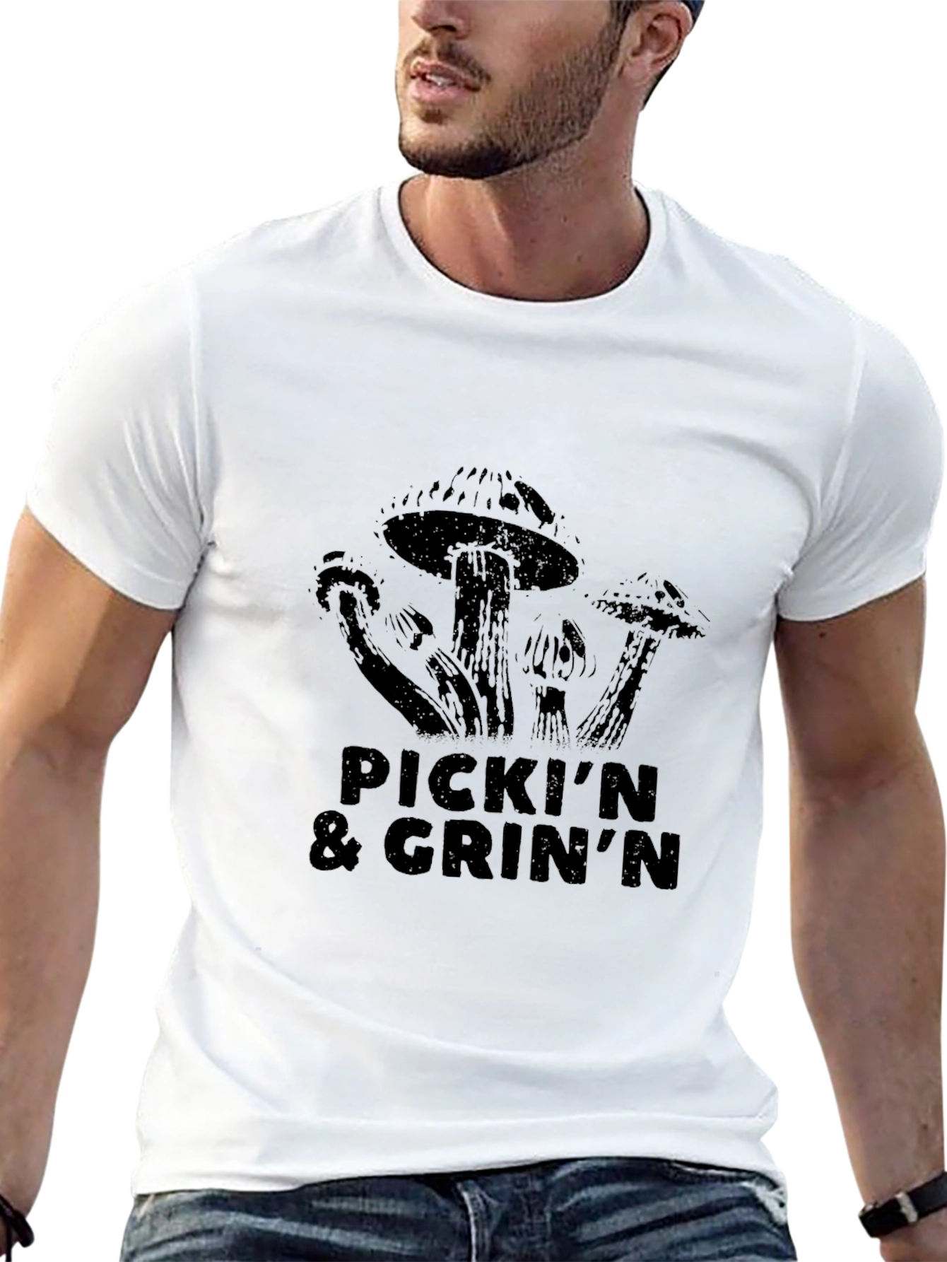 Pickin & GrinN Mushroom Graphic Black T-Shirt