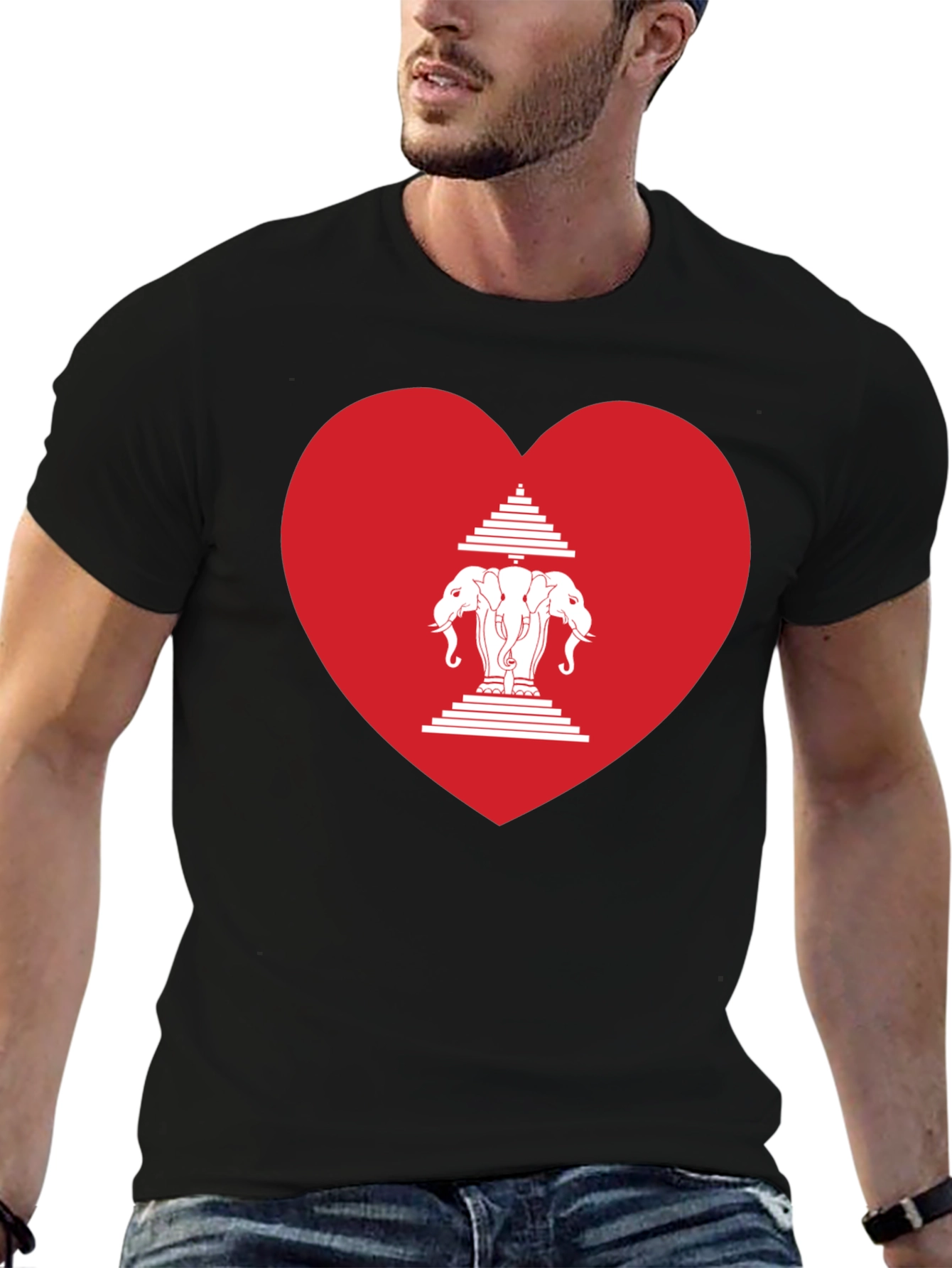 Laos Heart Flag Graphic T-Shirt - Black