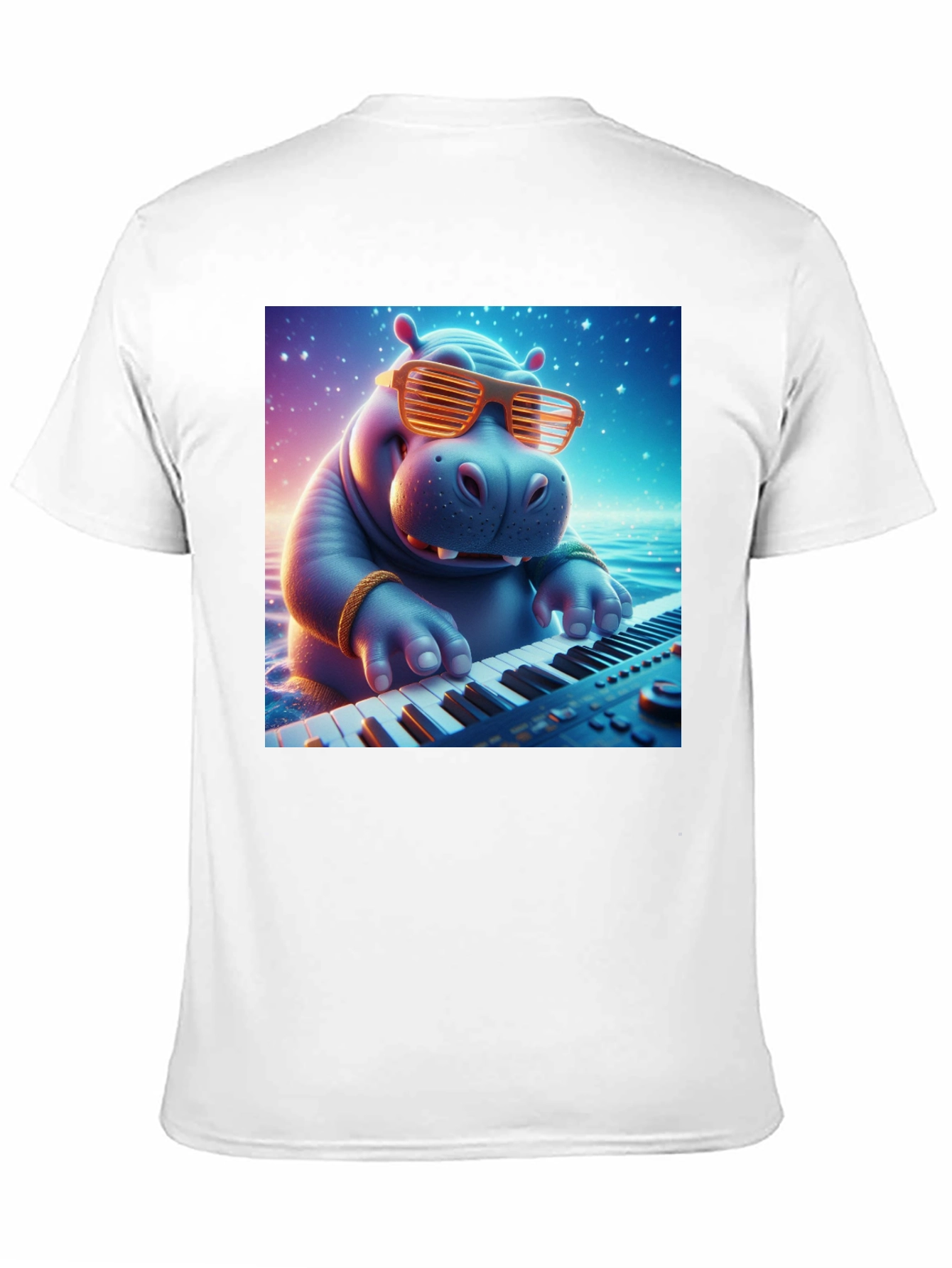 Hippo Pianist Graphic Tee - Cool Cartoon Animal Shirt