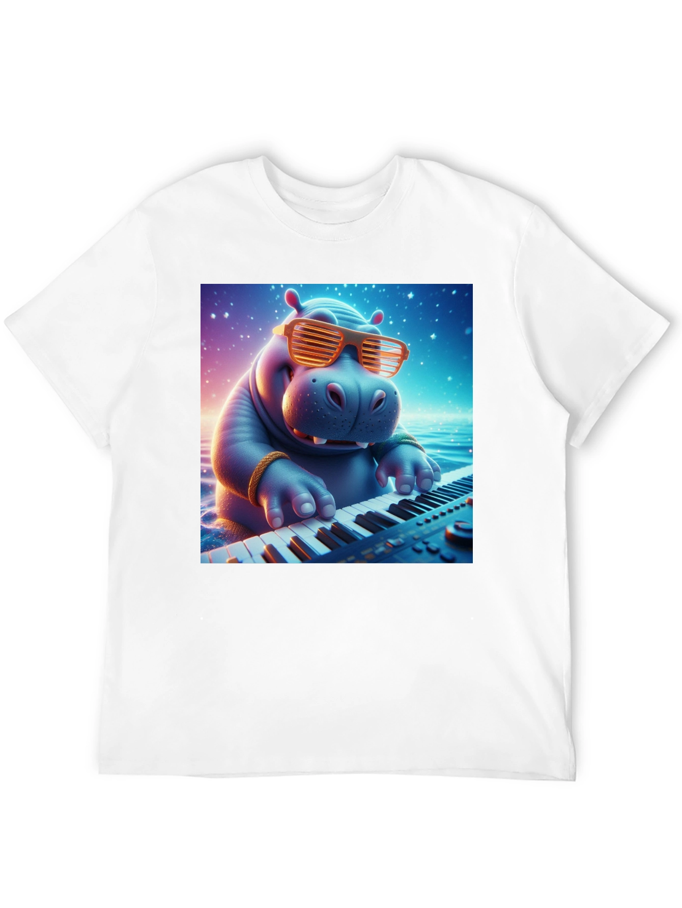 Hippo Pianist Graphic Tee - Cool Cartoon Animal Shirt