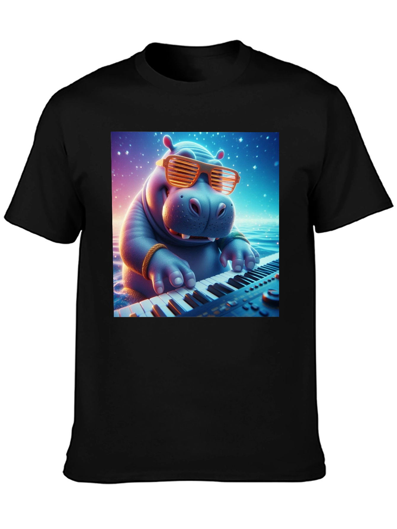 Hippo Pianist Graphic Tee - Cool Cartoon Animal Shirt