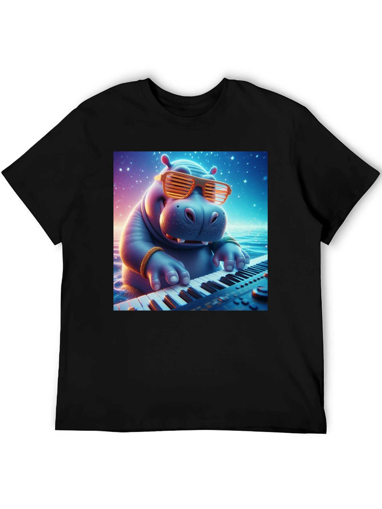 Hippo Pianist Graphic Tee - Cool Cartoon Animal Shirt