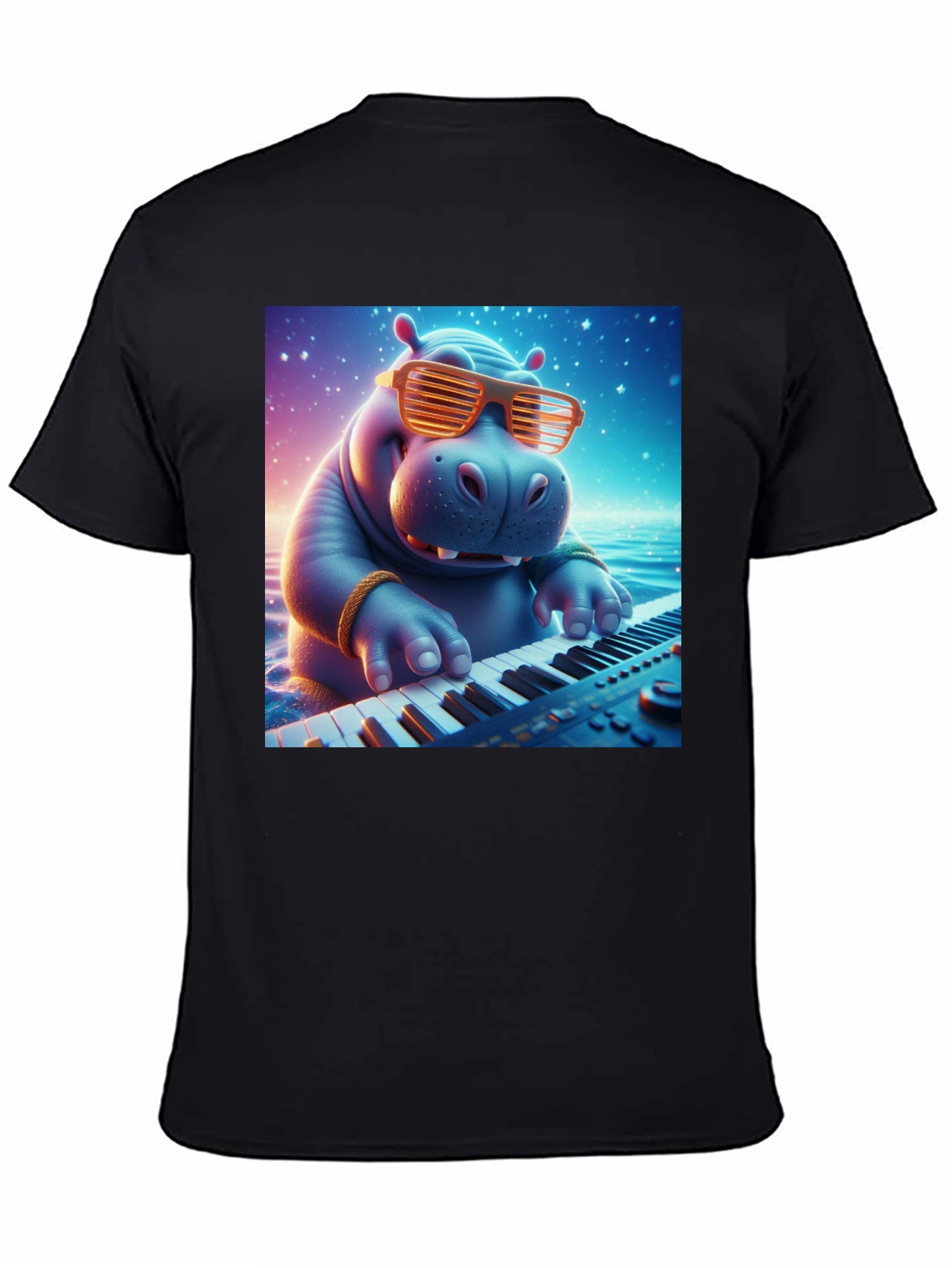 Hippo Pianist Graphic Tee - Cool Cartoon Animal Shirt
