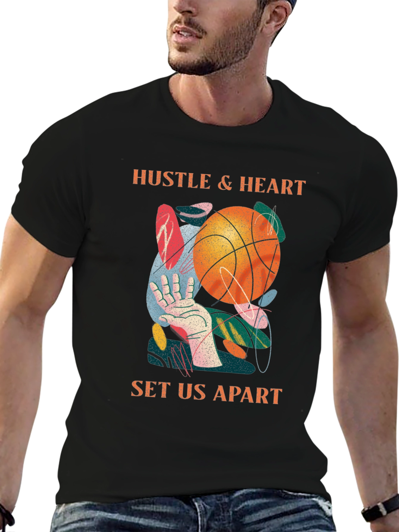 Hustle & Heart Basketball Graphic T-Shirt
