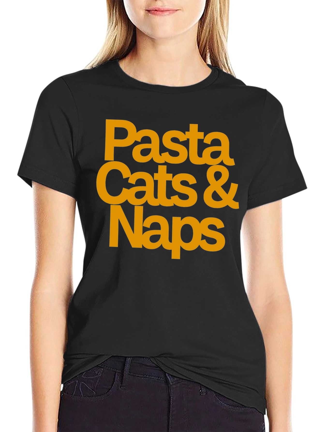Pasta Cats & Naps Black Graphic T-Shirt