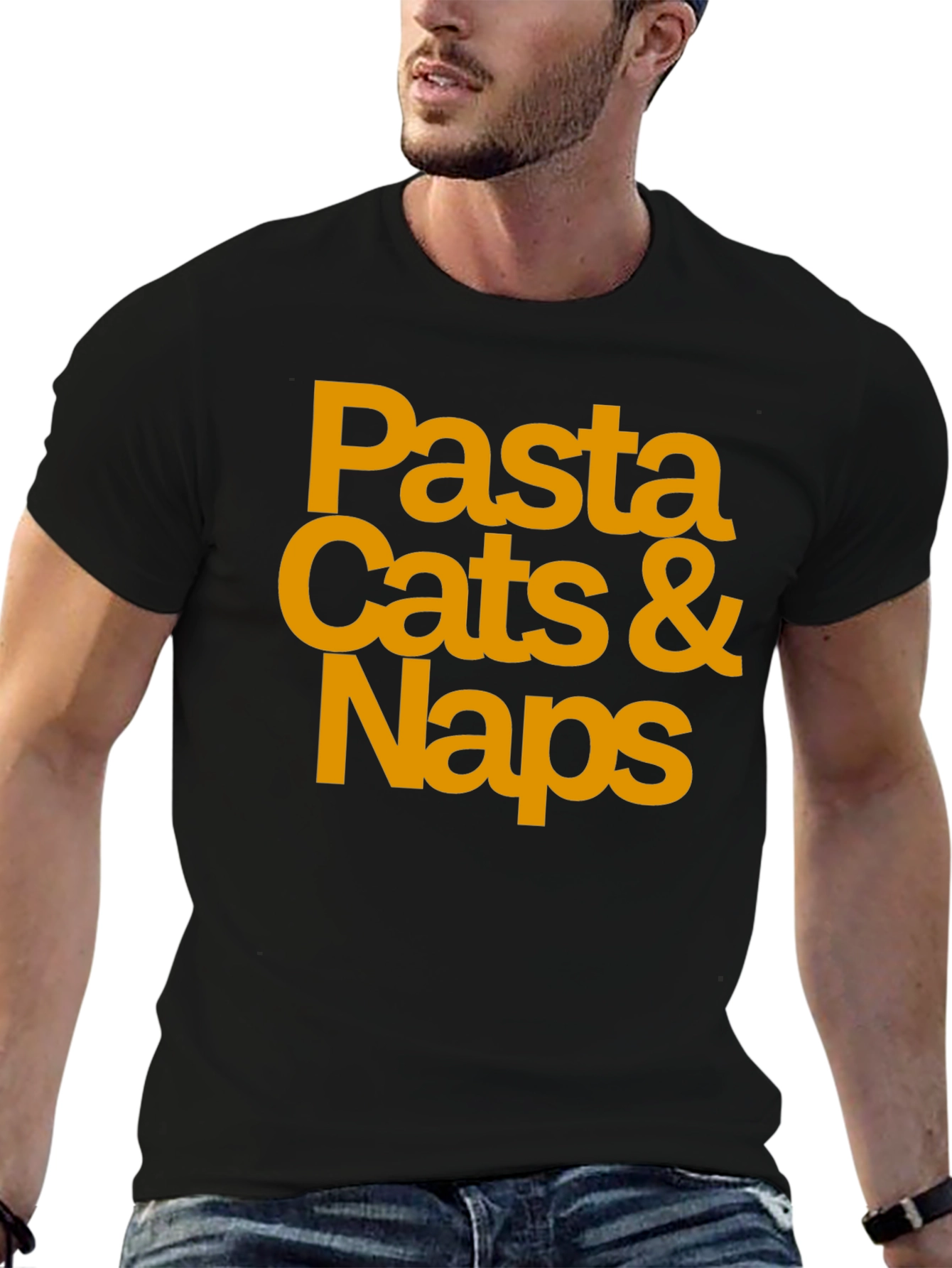 Pasta Cats & Naps Black Graphic T-Shirt