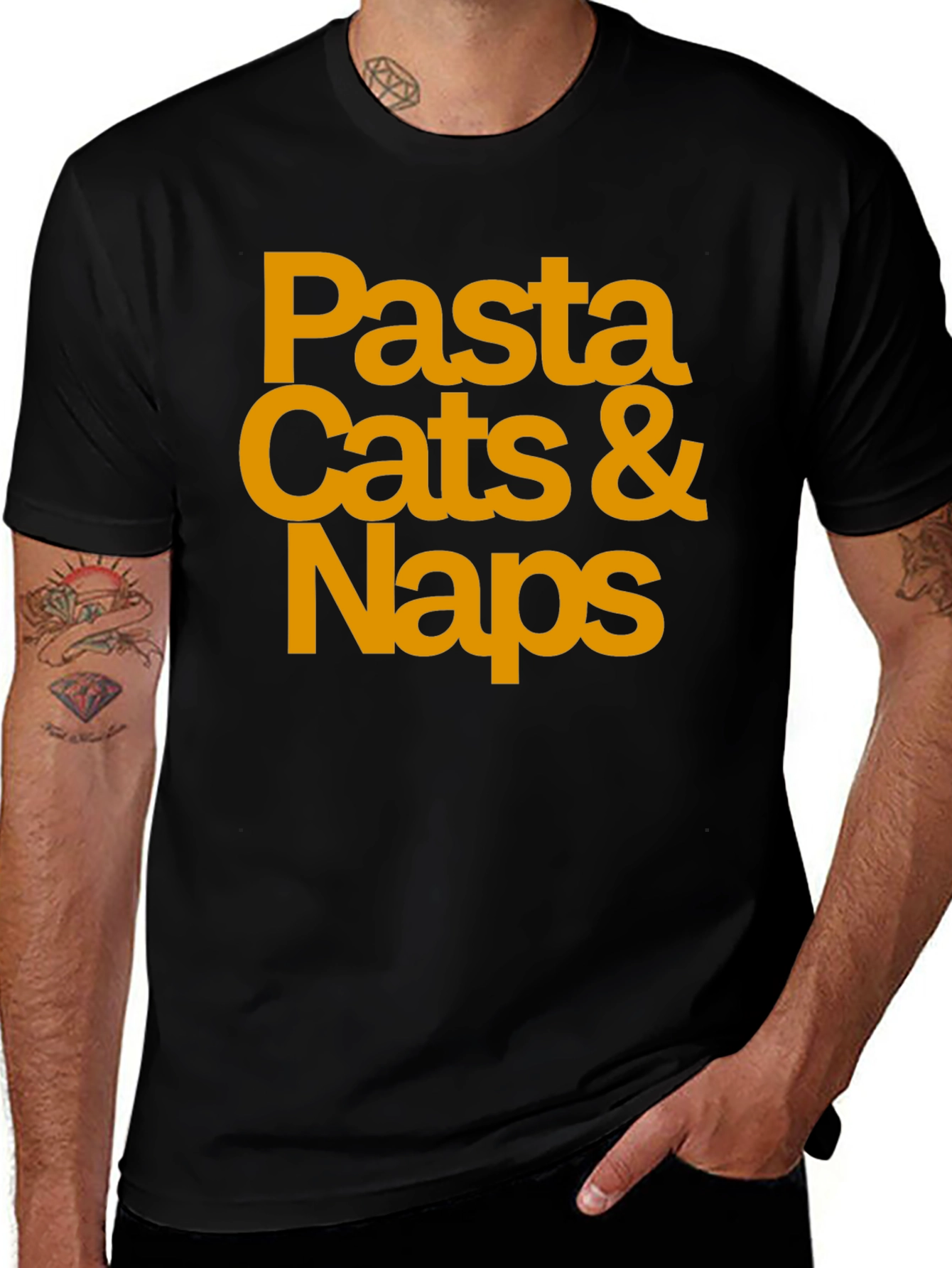 Pasta Cats & Naps Black Graphic T-Shirt