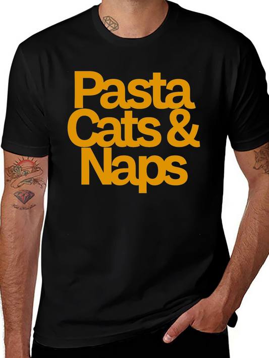 Pasta Cats & Naps Black Graphic T-Shirt