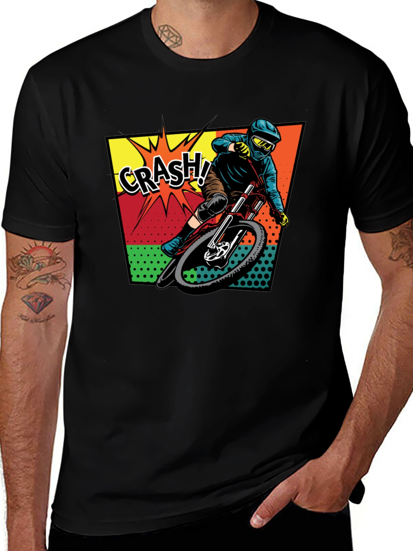 Mens Black Mountain Biking Crash! Graphic T-Shirt