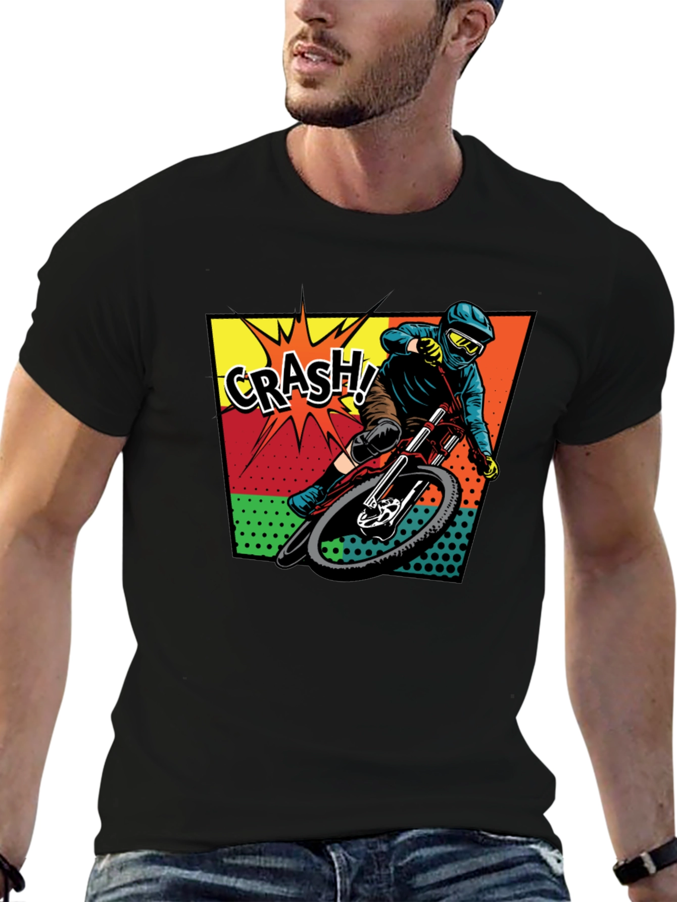 Mens Black Mountain Biking Crash! Graphic T-Shirt