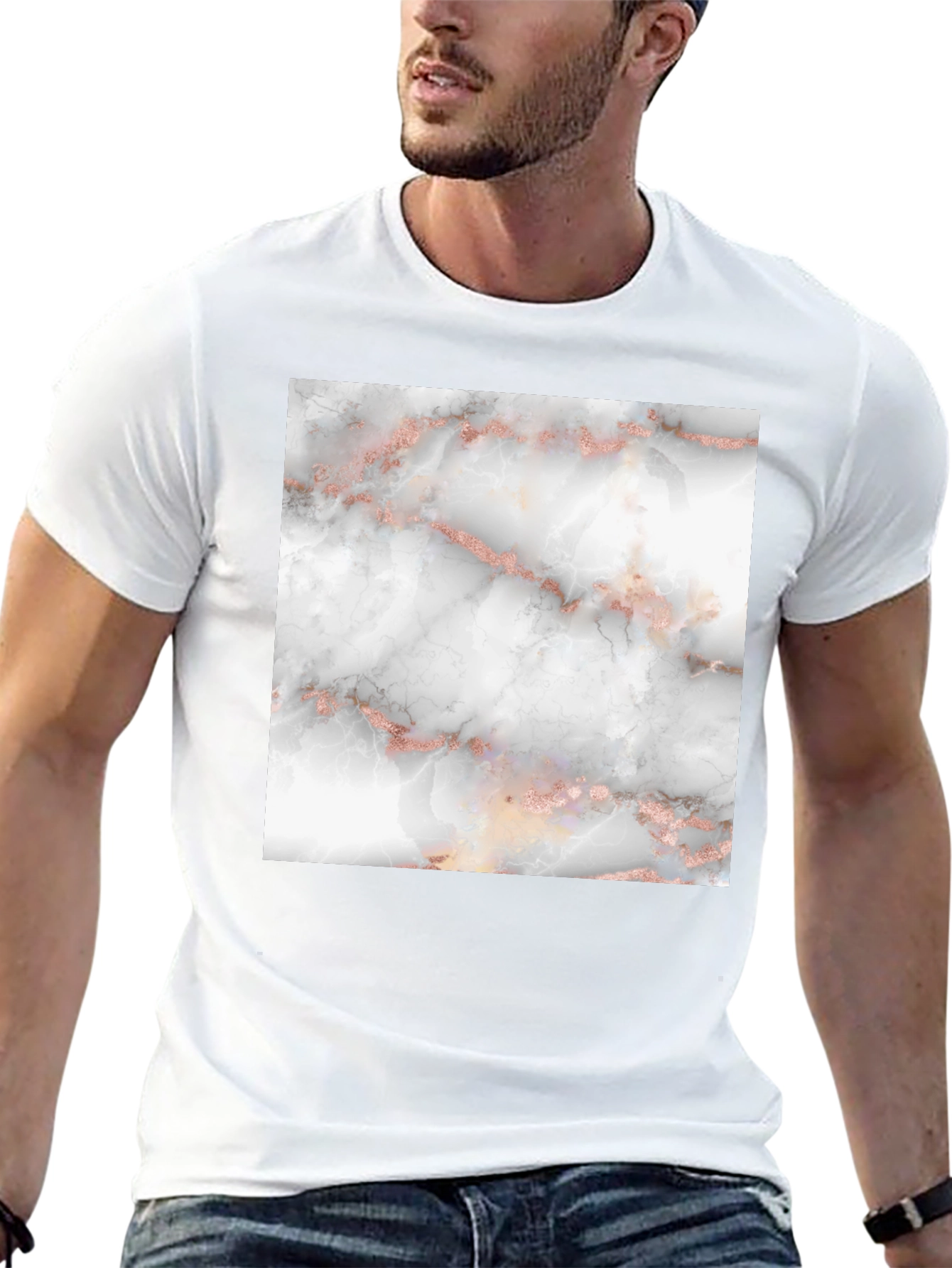 Stylish Black T-Shirt with Marble Design