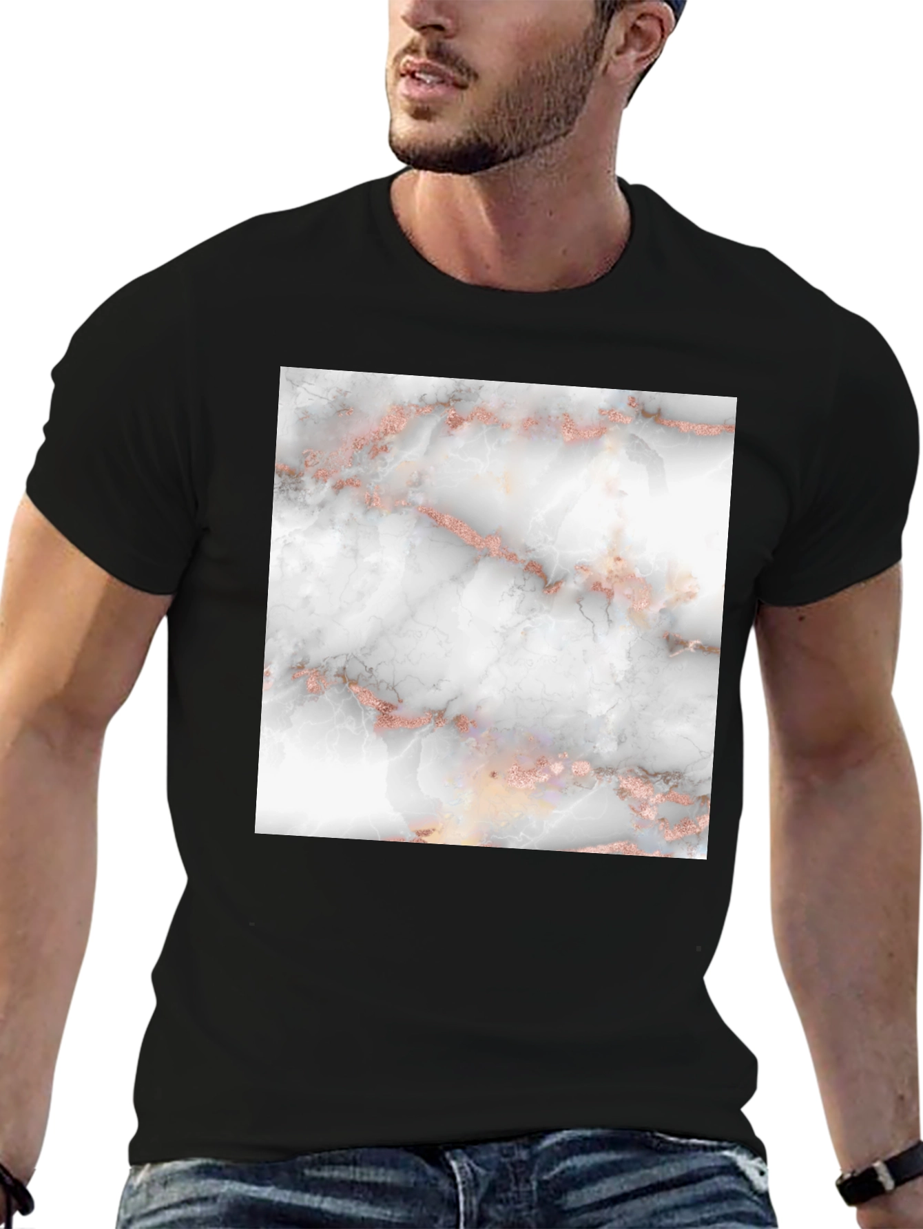 Stylish Black T-Shirt with Marble Design
