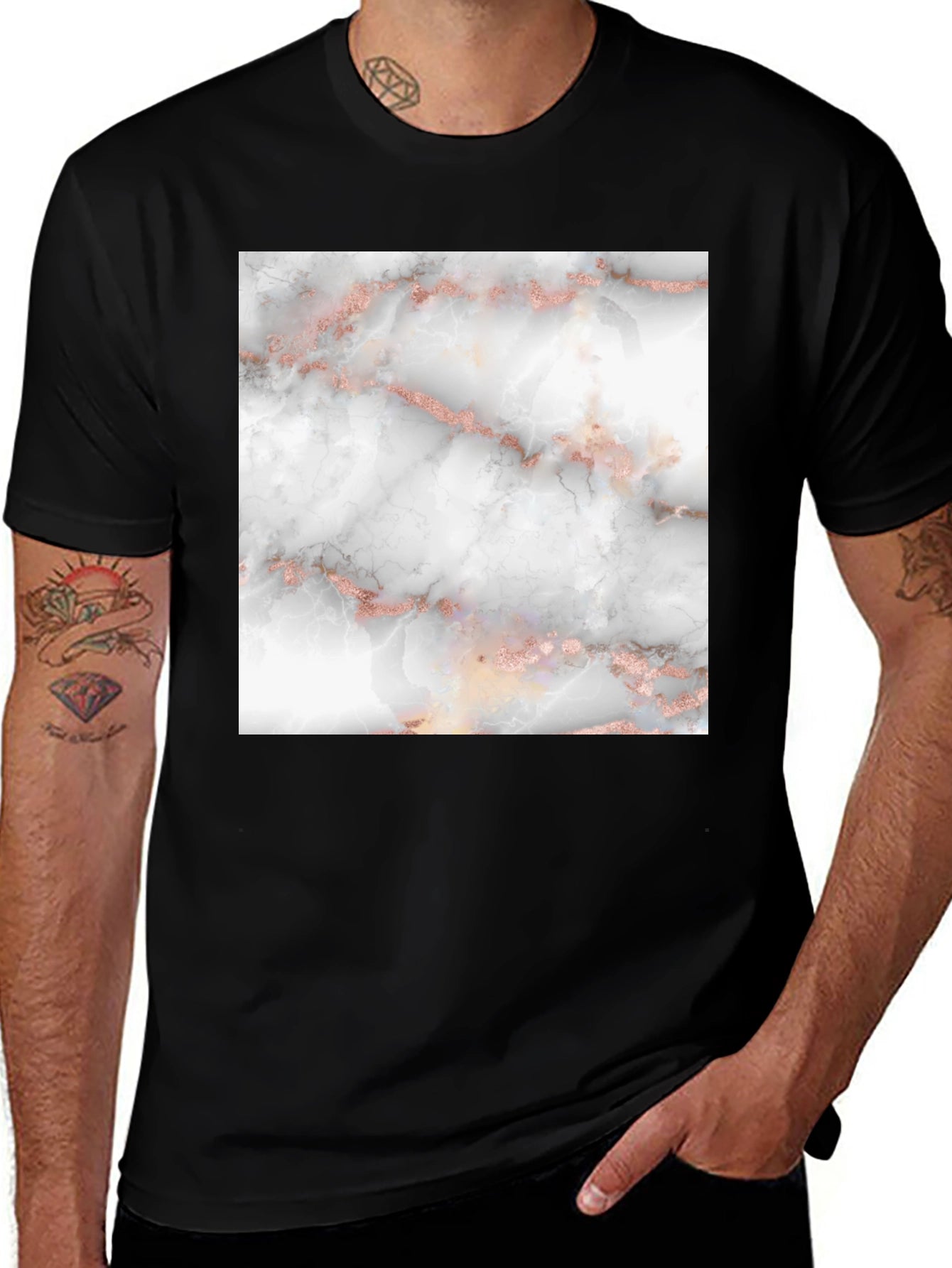Stylish Black T-Shirt with Marble Design