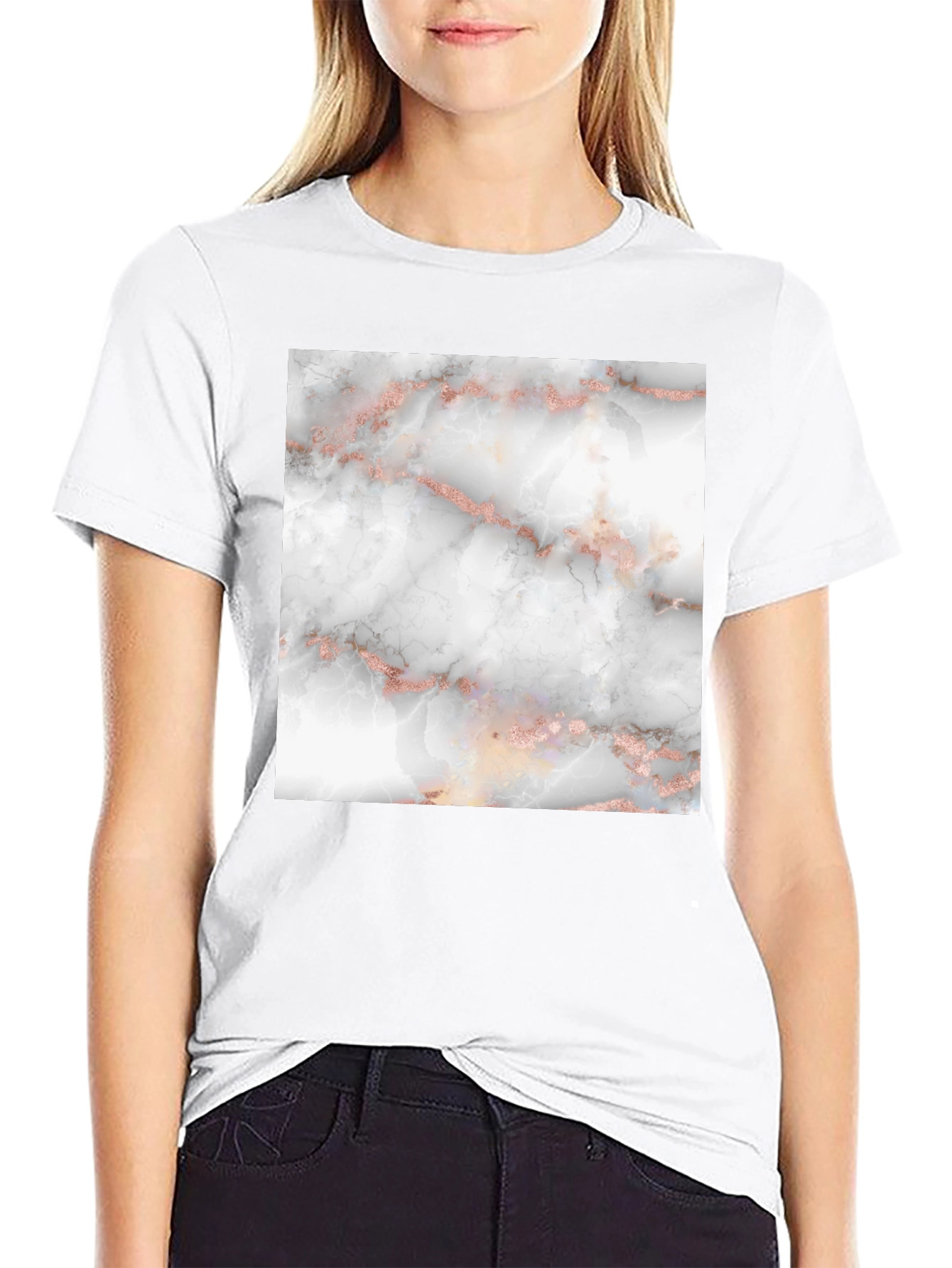 Stylish Black T-Shirt with Marble Design