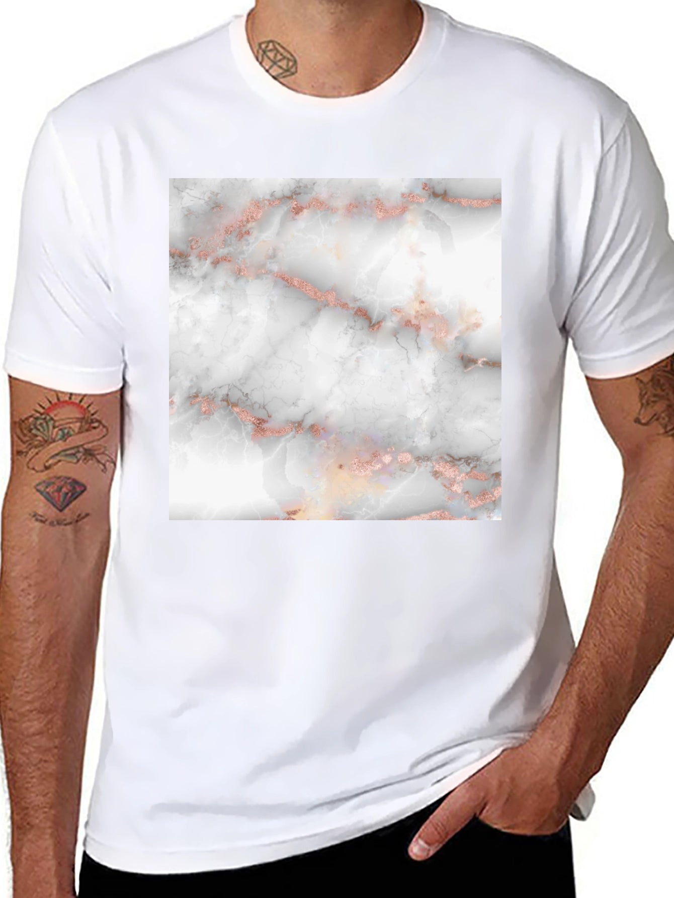 Stylish Black T-Shirt with Marble Design