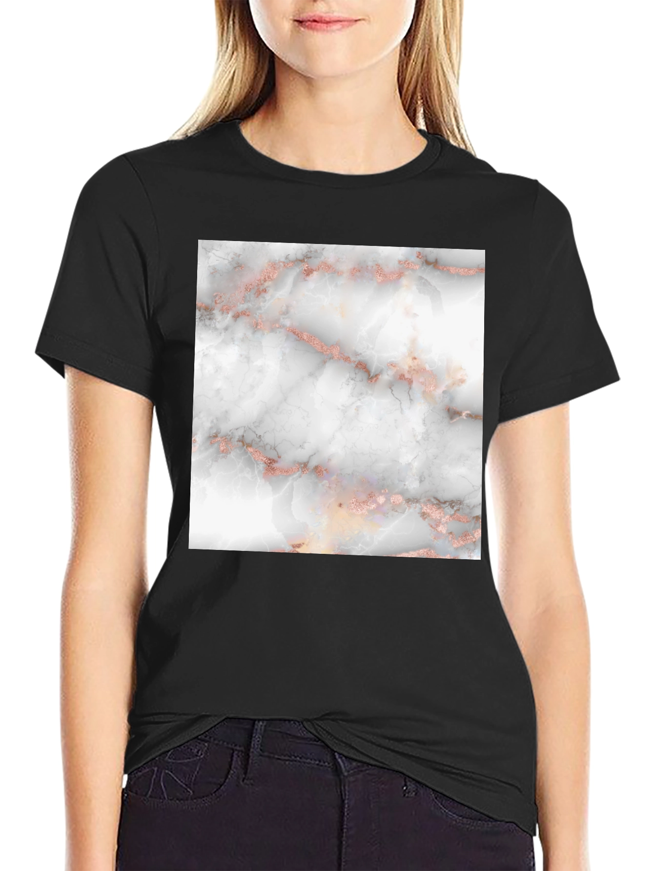Stylish Black T-Shirt with Marble Design
