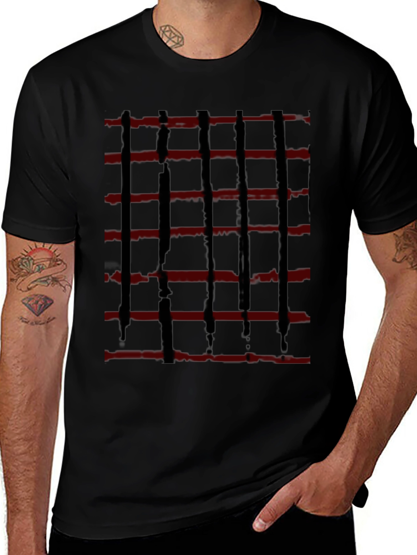 Abstract Red and Black Striped Graphic Tee