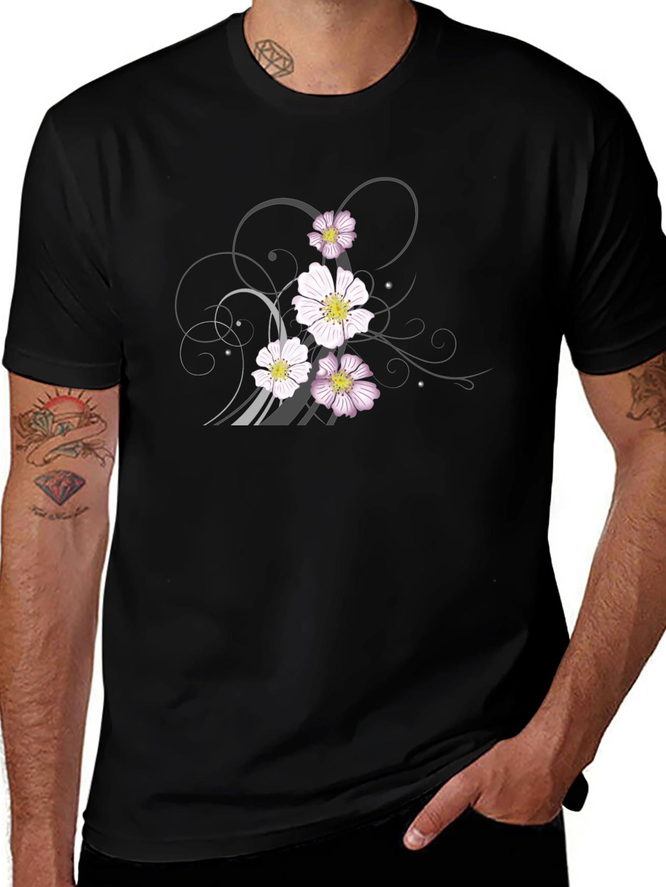 Floral Graphic Black T-Shirt