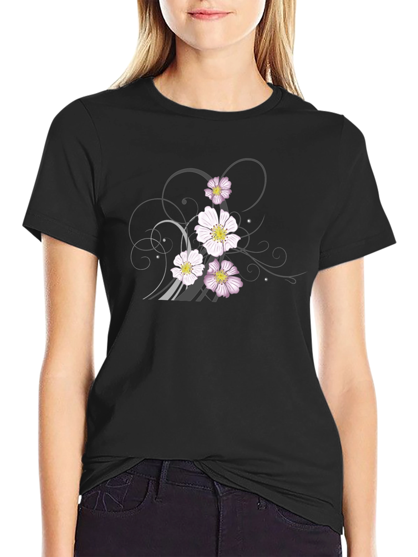 Floral Graphic Black T-Shirt