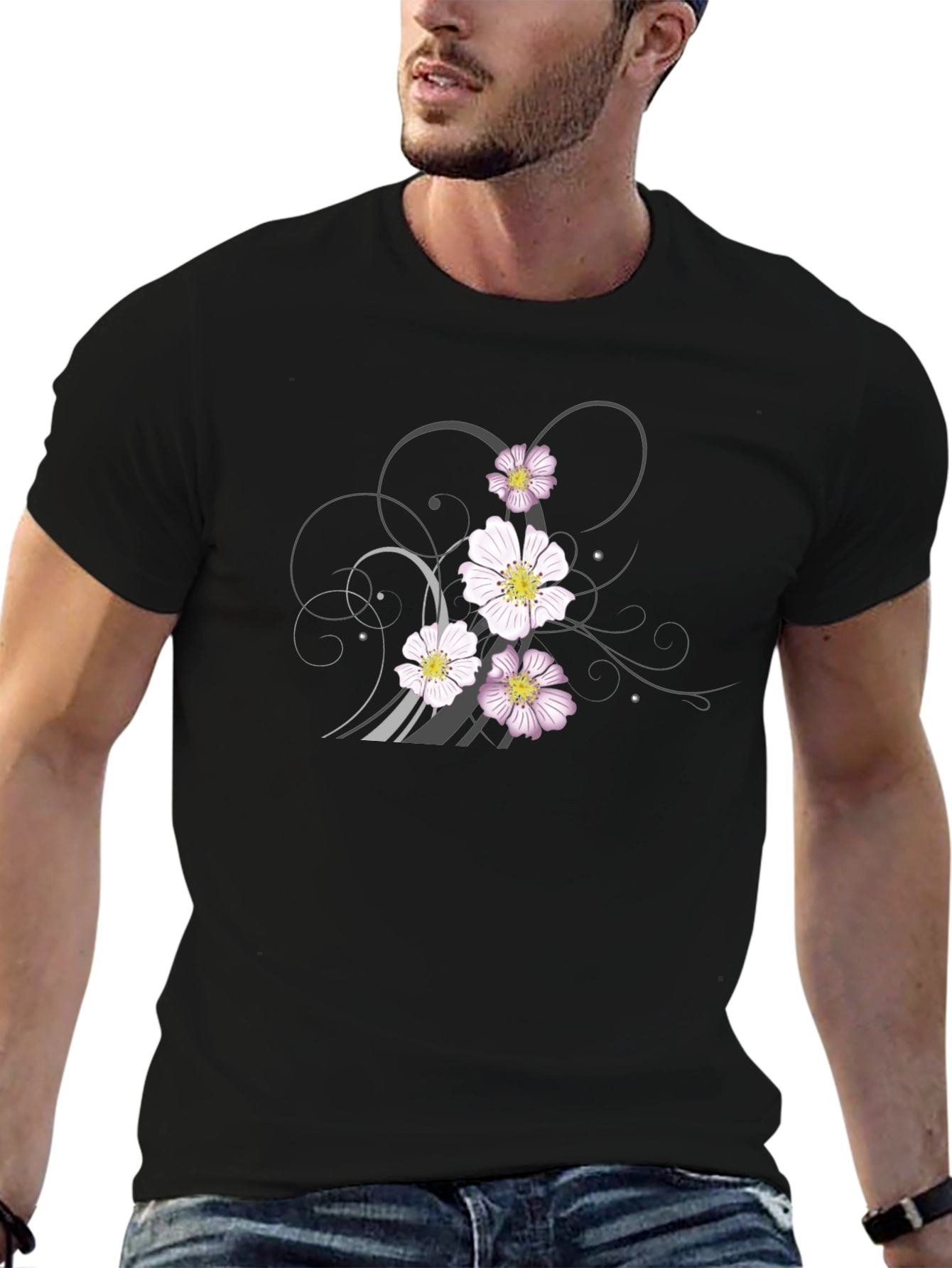 Floral Graphic Black T-Shirt