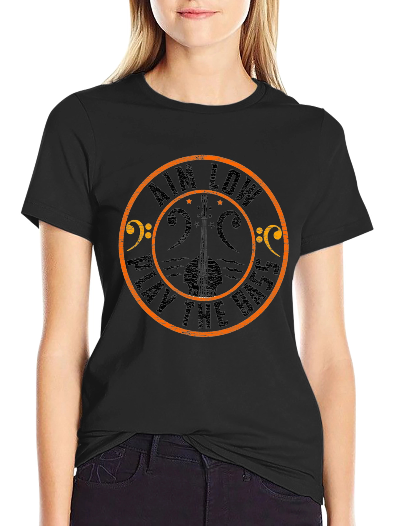 Aim Low Play the Bass Black Graphic T-Shirt