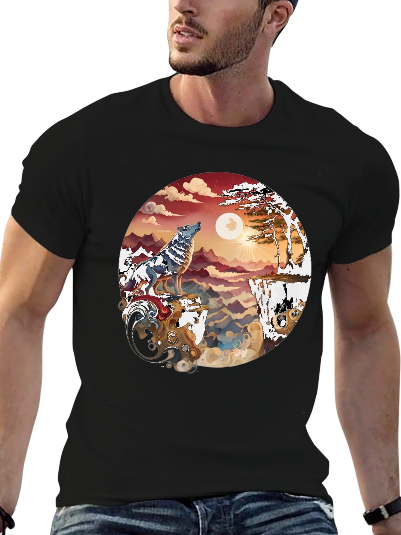 Wolf Landscape Graphic Tee - Black