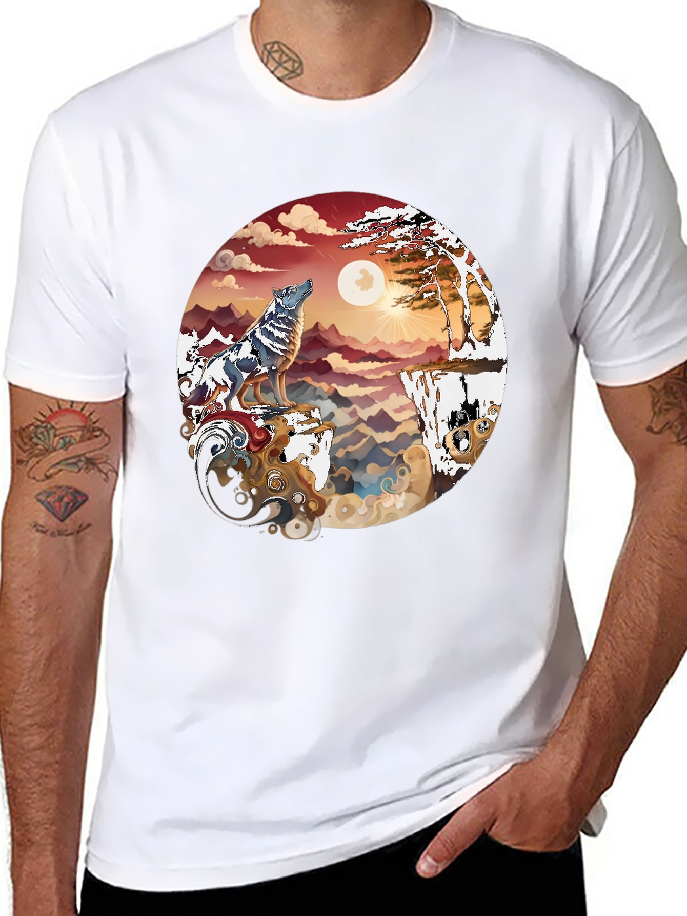 Wolf Landscape Graphic Tee - Black