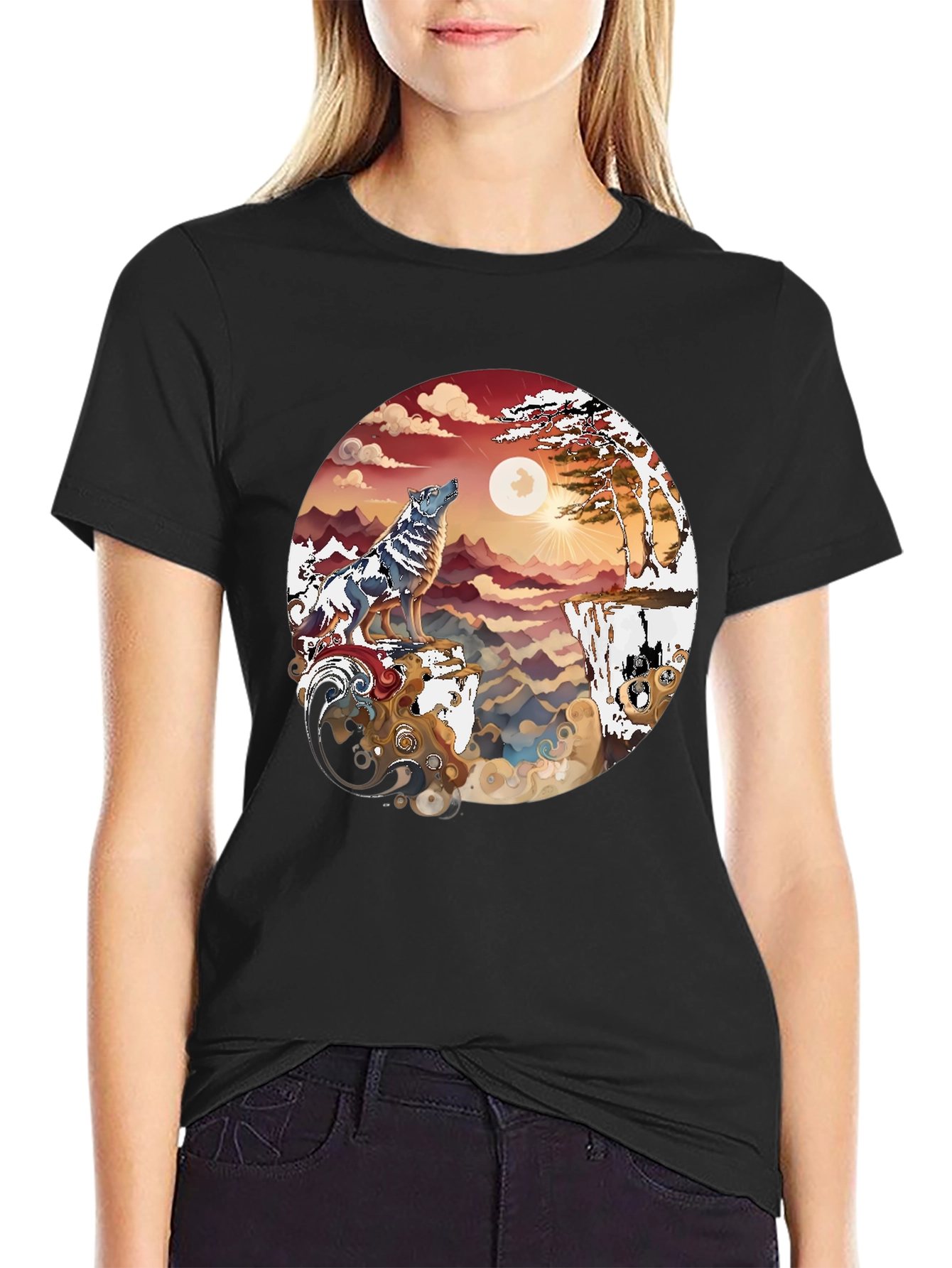 Wolf Landscape Graphic Tee - Black