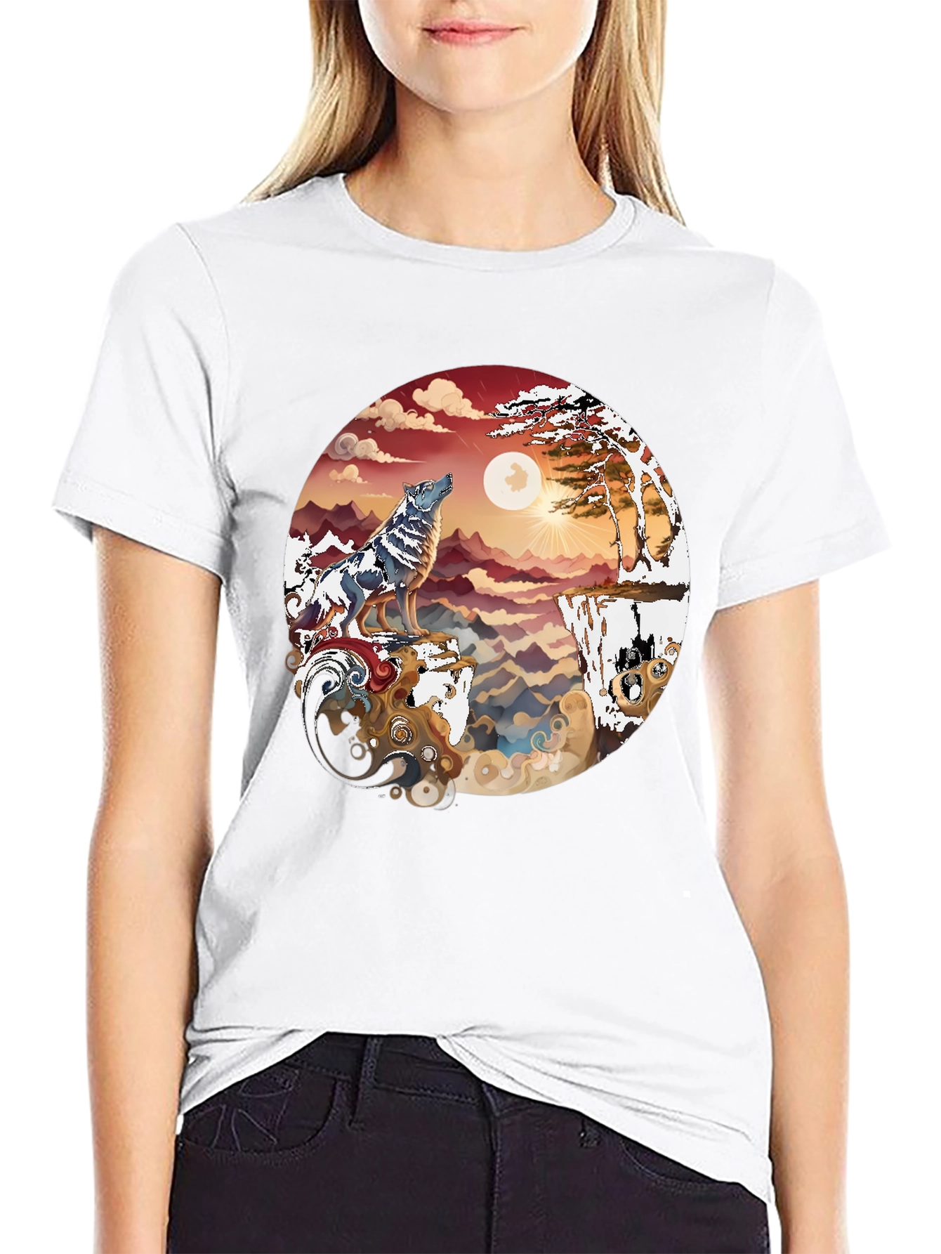 Wolf Landscape Graphic Tee - Black