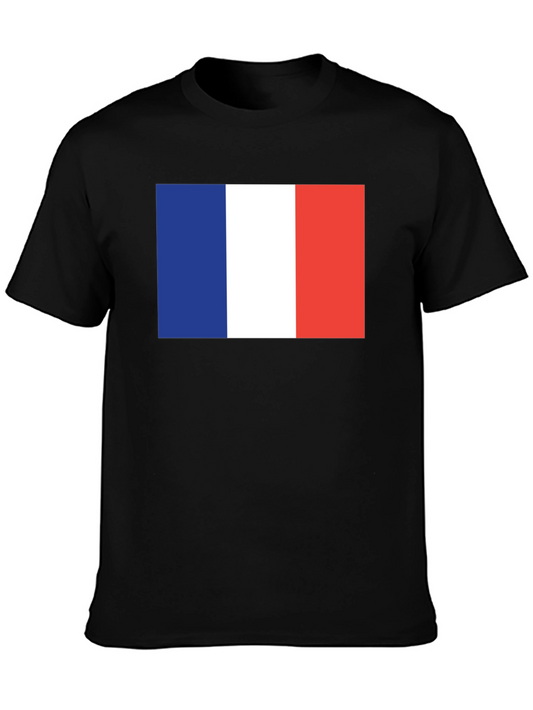 French Flag Graphic Tee - Black Cotton T-Shirt