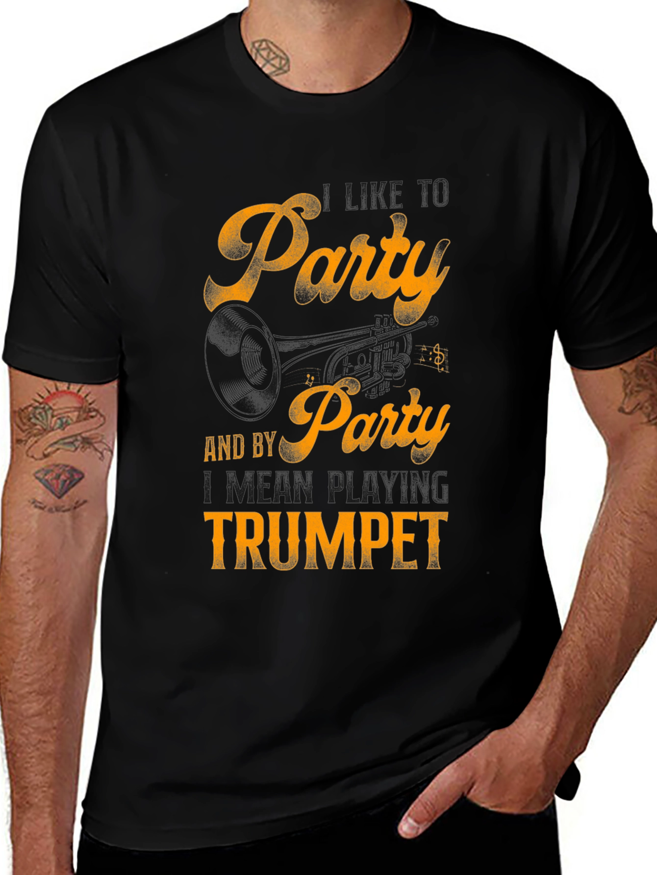 Party by Playing Trumpet Black Graphic Tee