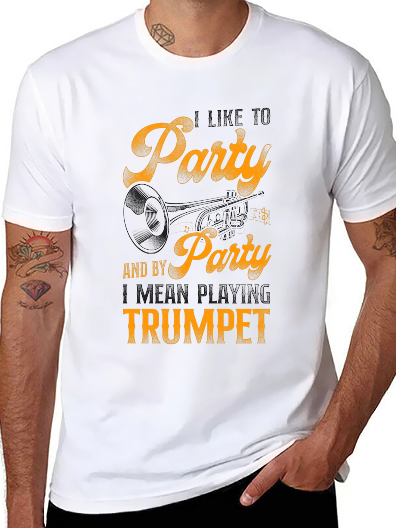 Party by Playing Trumpet Black Graphic Tee