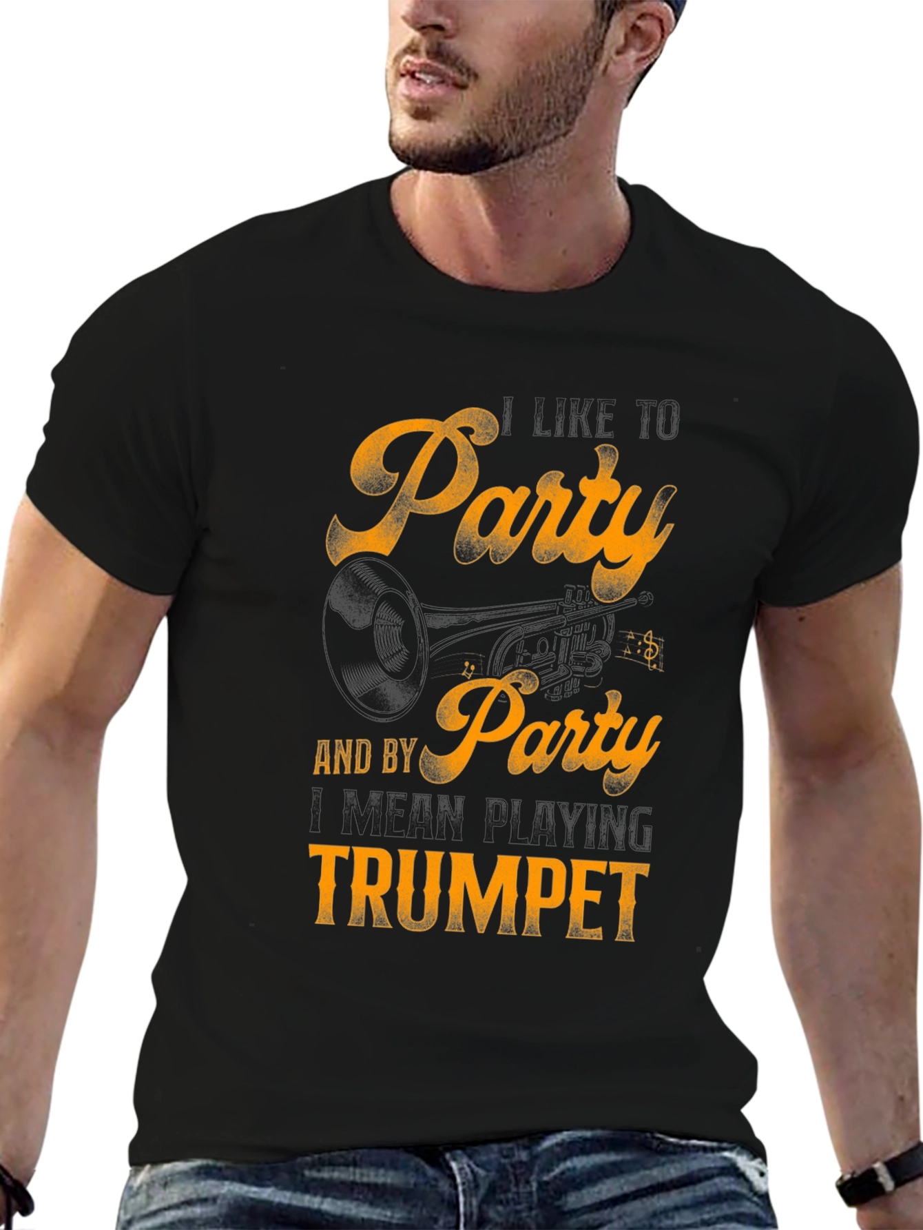 Party by Playing Trumpet Black Graphic Tee