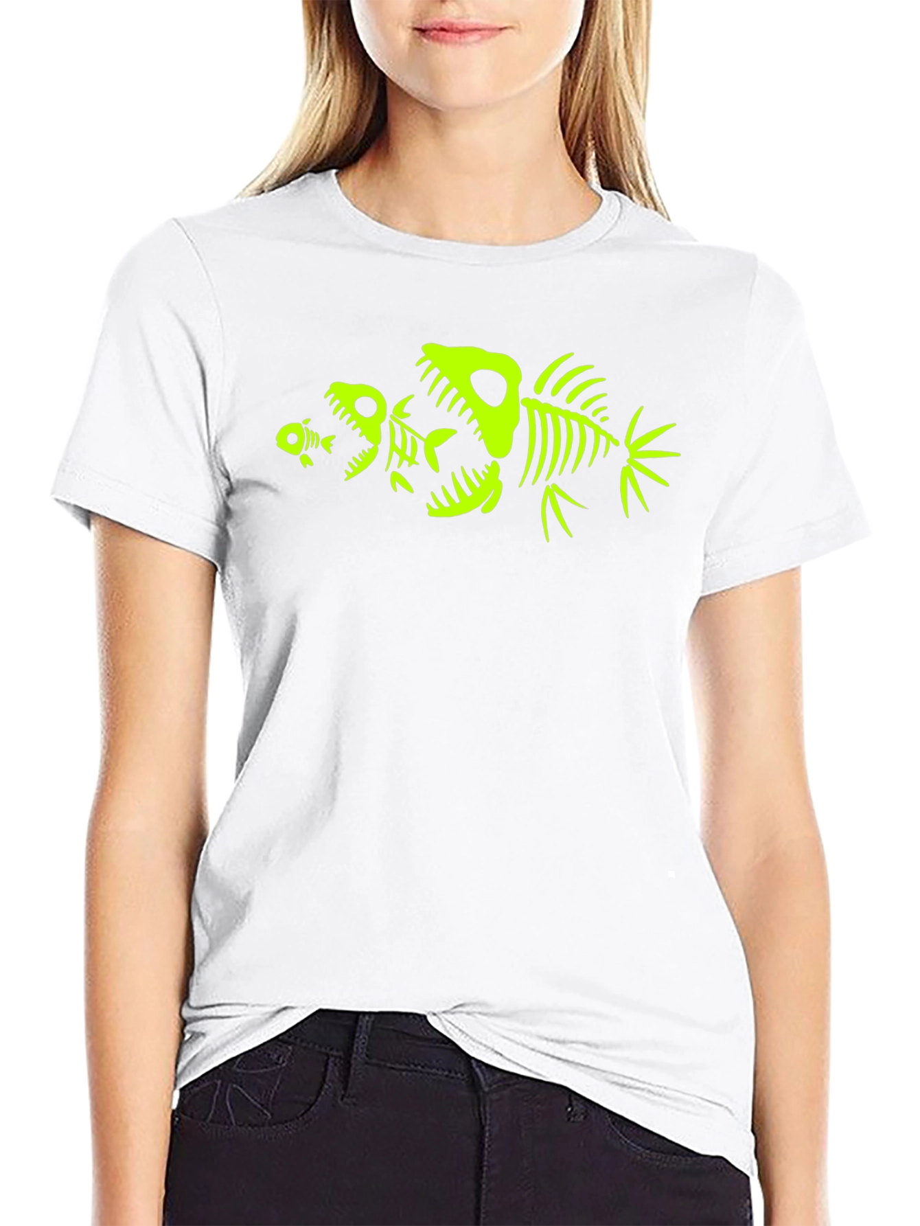Mens Black T-Shirt with Fish Skeleton Graphic