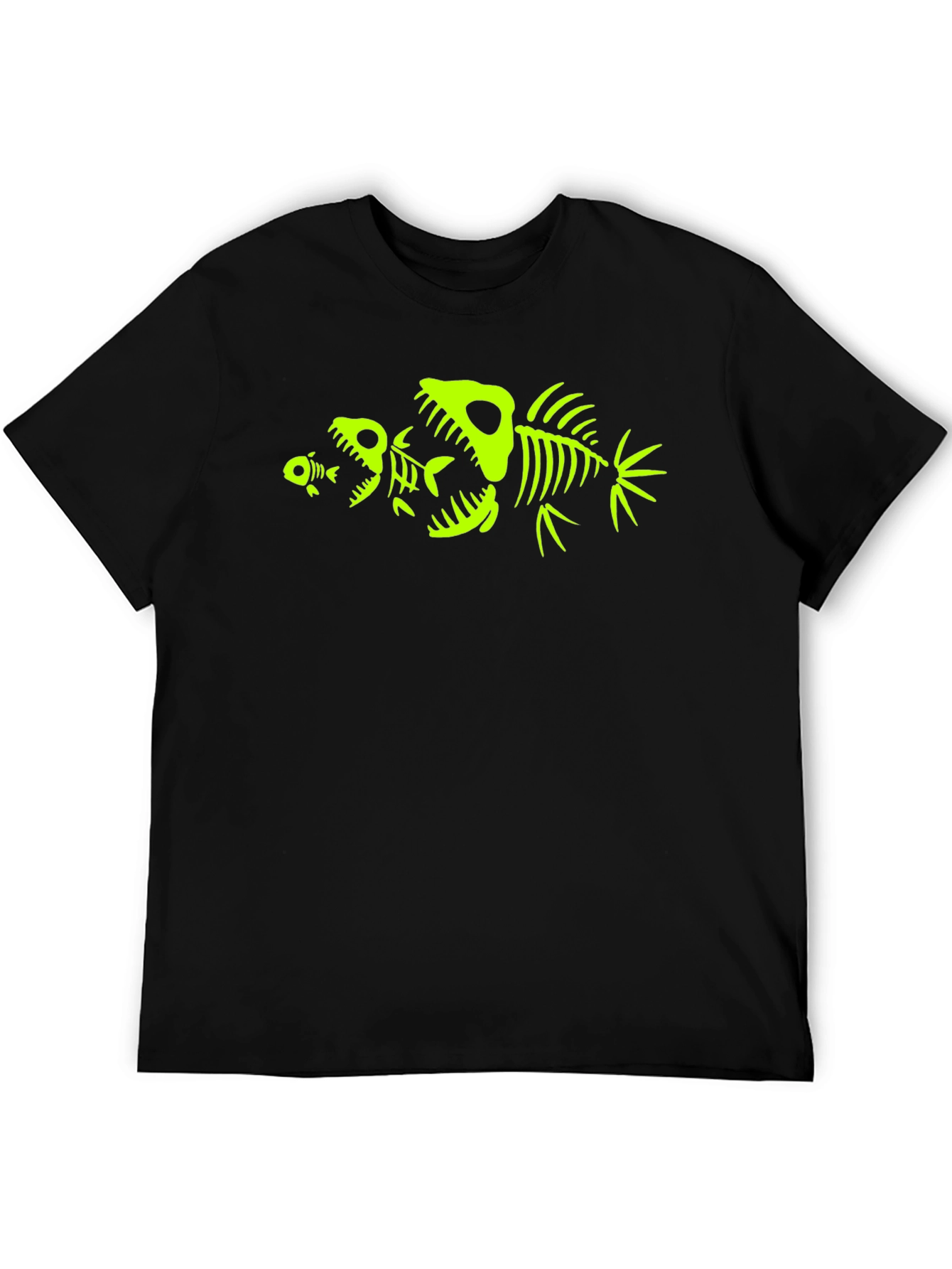 Mens Black T-Shirt with Fish Skeleton Graphic