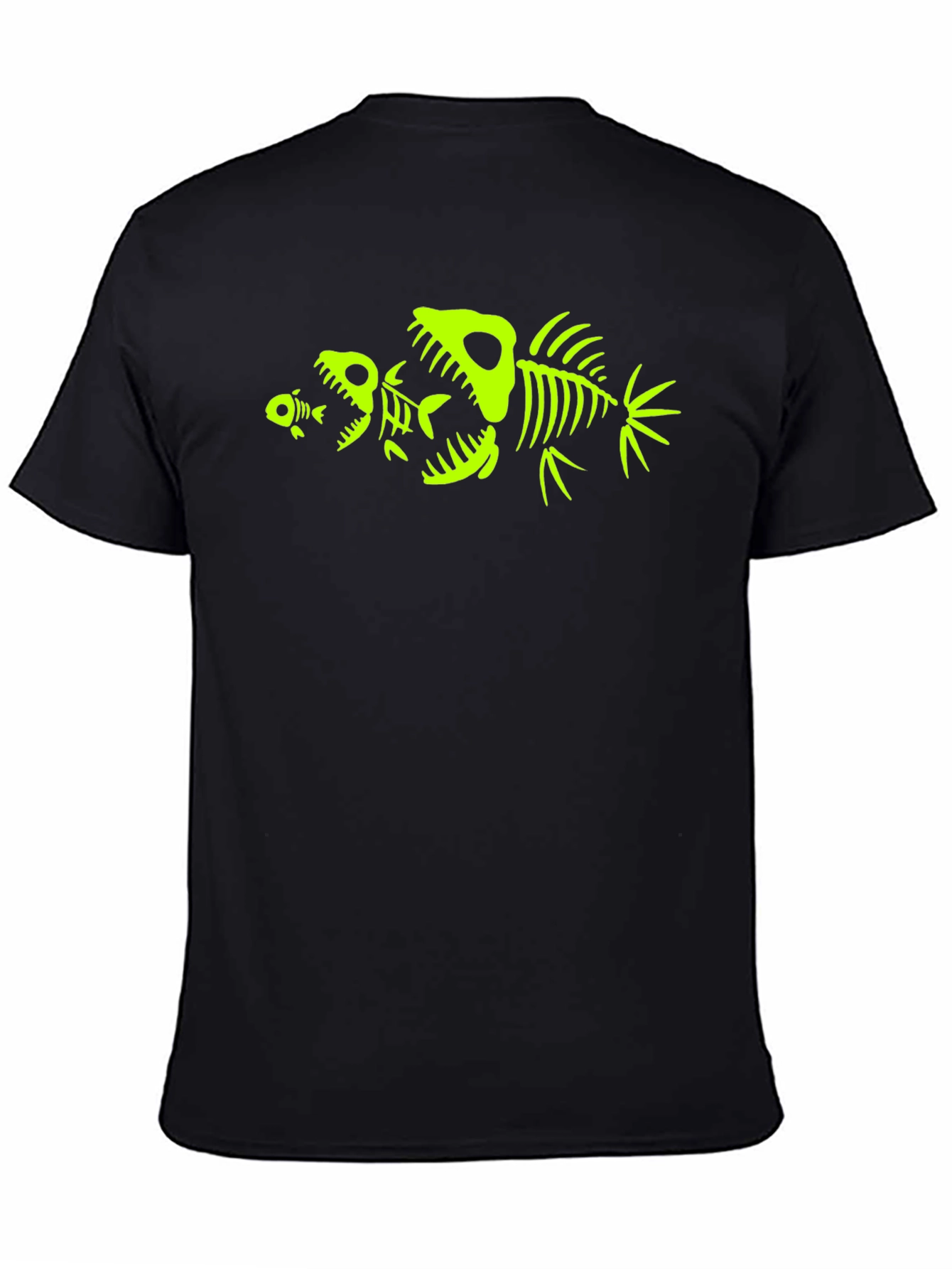 Mens Black T-Shirt with Fish Skeleton Graphic
